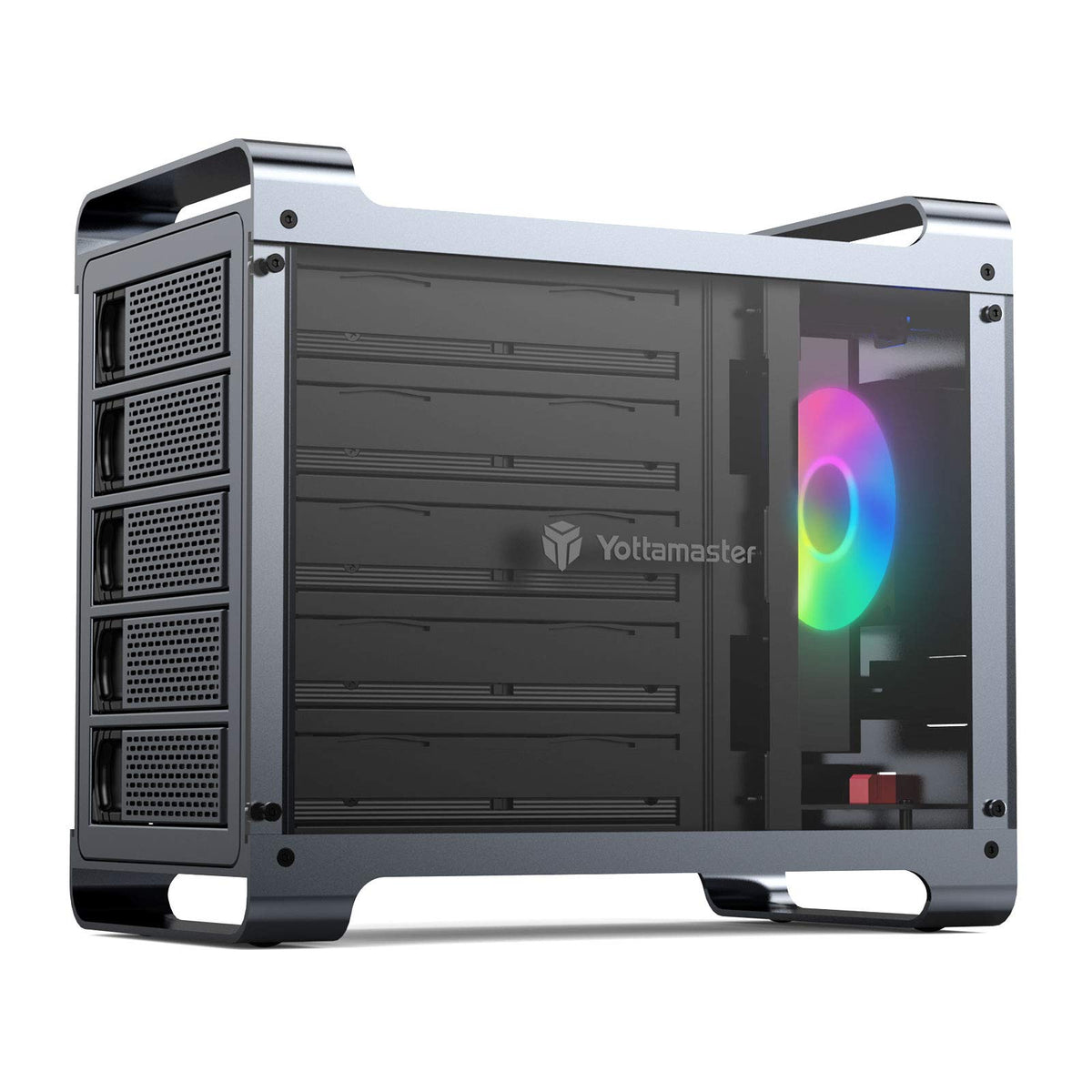 Yottamaster 5 Bay Hard Drive Enclosure,Aluminum Alloy 2.5''& 3.5'' Sata Hdd/Ssd External Hdd Ssd Storage Enclosure With 80Mm Rgb