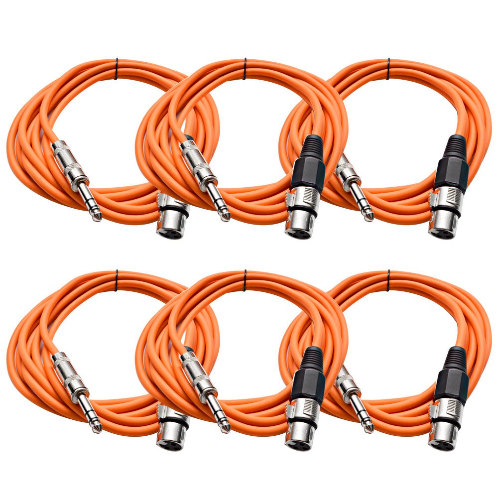 Seismic Audio - Satrxl-F10-6 Pack Of Orange 10' Xlr Female To 1/4'' Trs Patch Cables