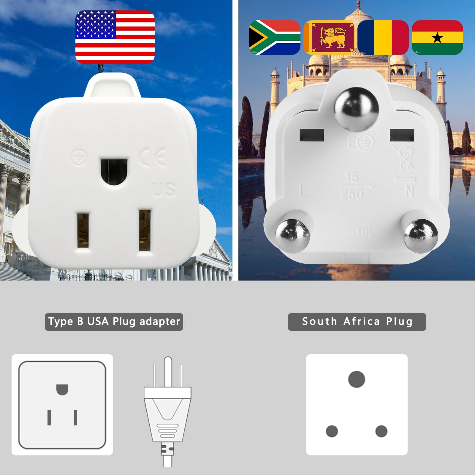 Us To South Africa Power Adapter, South Africa Travel Plug Xgjuce South Africa Plug Adapter For South Africa Type M Plug Adaptor