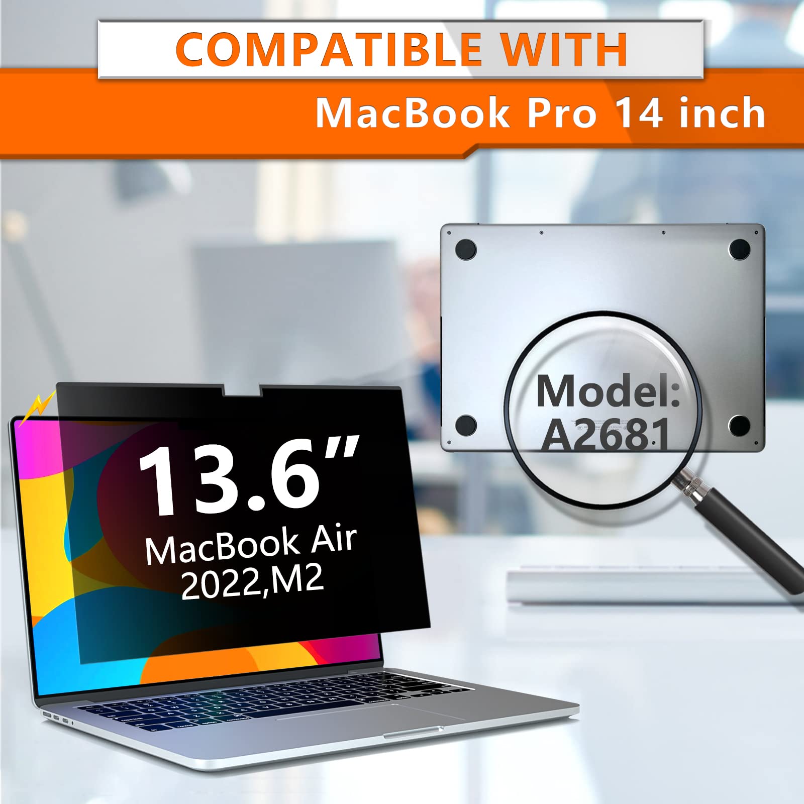 Zoegaa Macbook Air M2 Privacy Screen, Compatible With 2024/2023 Macbook Air M2 Privacy Screen Protector, Magnetic Removable Anti