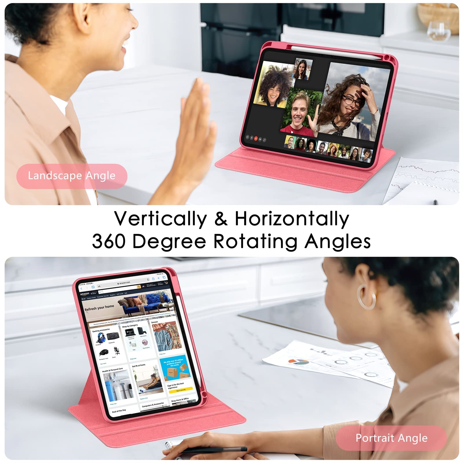 Soke Rotating Case For Ipad 10Th Generation 10.9 Inch 2022 With Pencil Holder   360 Degree Rotate Stand Protective Case With Cle