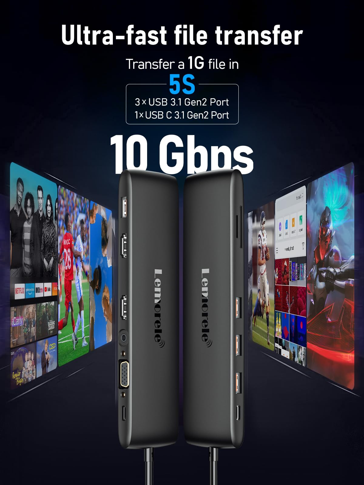 Lemorele Usb C Dual Monitor Docking Station For Dell/Hp/Lenovo/Surface Laptop, 12 In 1 Triple Display Usb C Hub Adapter W/2 Hdmi