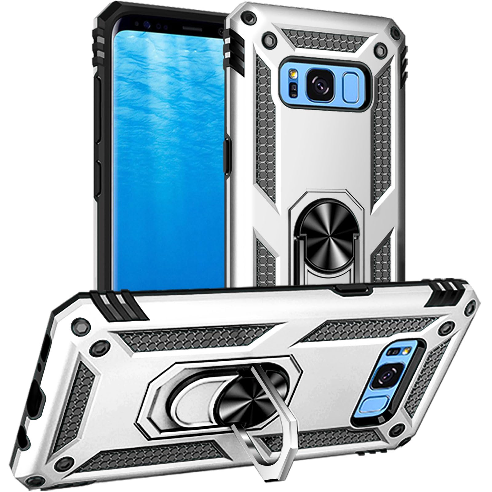 Yiakeng Samsung Galaxy S8 Case, Samsung S8 Phone Case, Military Grade Protective Cases with Ring for Samsung Galaxy S8 (Silvery)