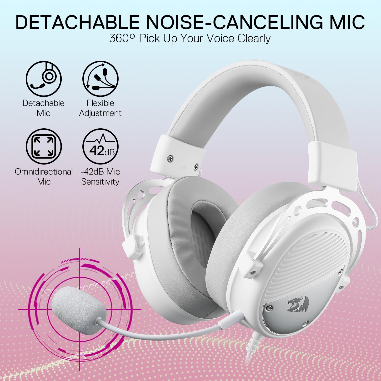 Redragon H730 Usb Wired Gaming Headset - 53Mm Drivers, 360 Spatial Sound, Detachable Noise-Canceling Microphone, Magnetic Replac