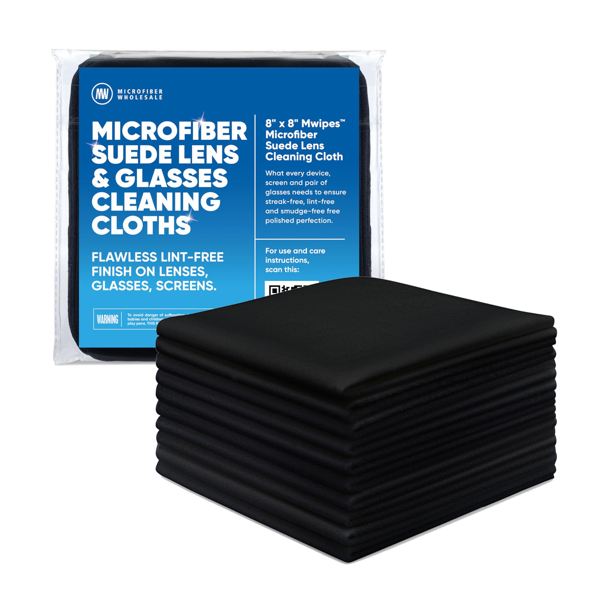 Premium Lens Screen Cleaning Cloth By Microfiber Wholesale | Black | 8   X8    | 10Pk | Soft Microfiber Suede | Compact Size Reu
