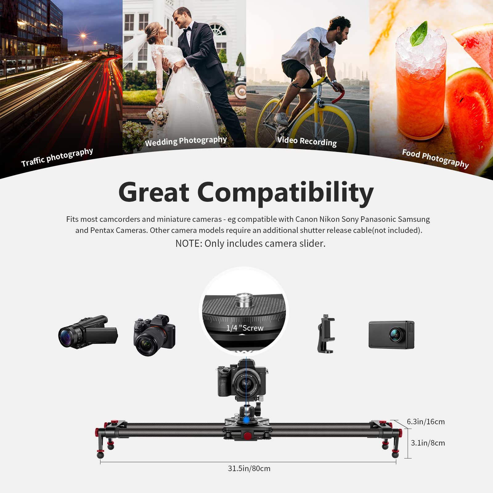 Neewer 31.5''/80Cm Motorized Camera Slider, App Wireless Control Carbon Fiber Dolly Rail Slider, Support Video Mode, Time Lapse
