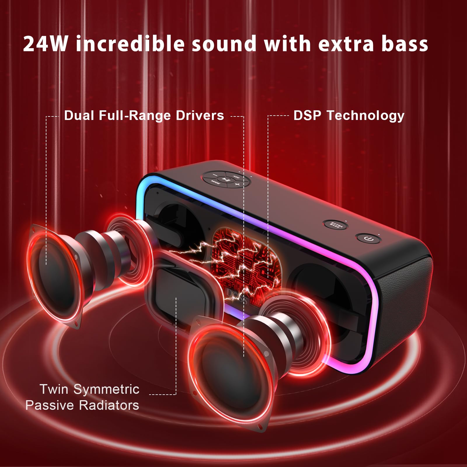 Doss Soundbox Pro+ Bluetooth Speaker With 24W Impressive Sound, Extra Bass, Ipx6 Waterproof, 15H Playtime, Wireless Stereo Pairi