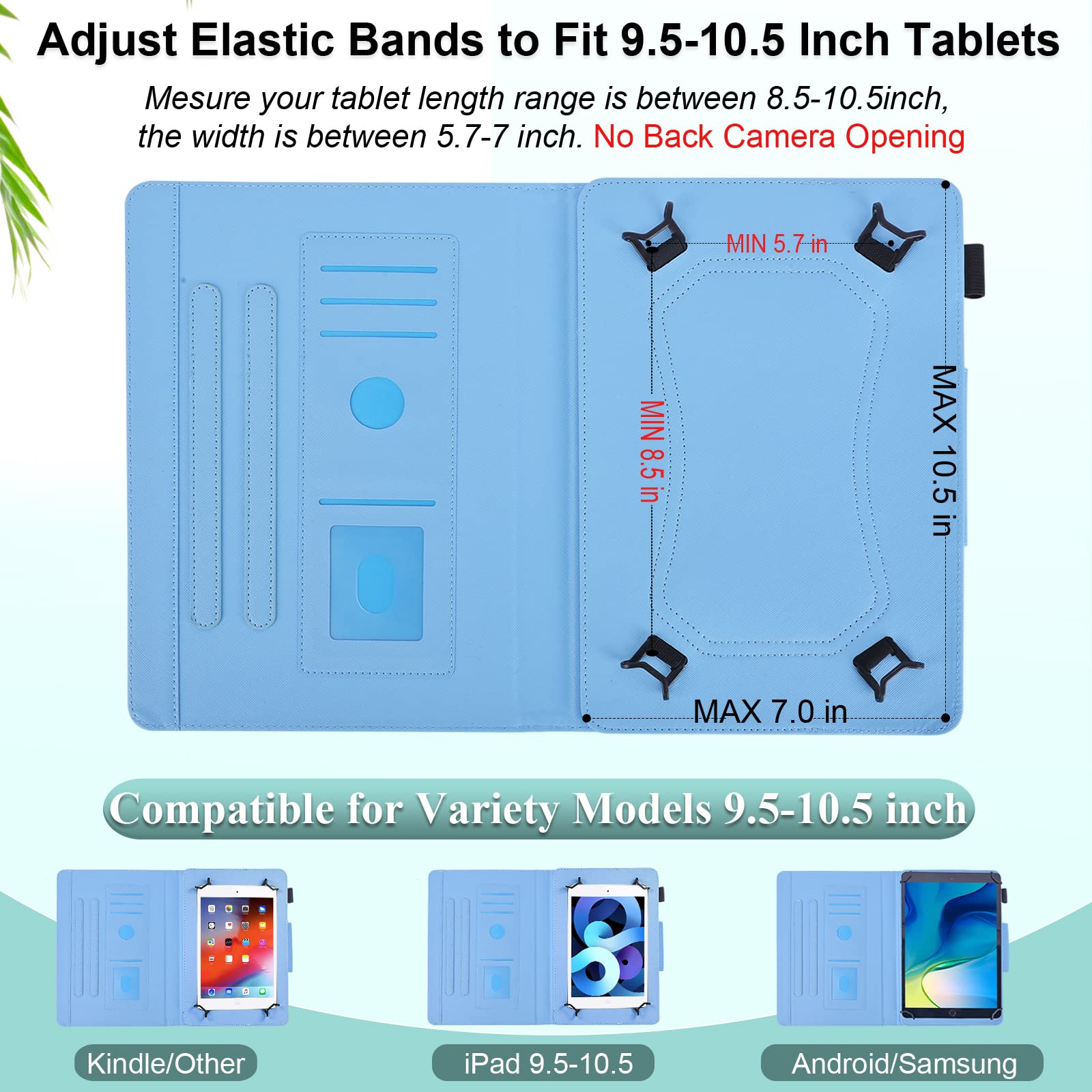 9.5 10.5 Inch Tablet Case, Universal Protective Cover Stand Folio Case For 9 10 10.2 Inch Android Touchscreen Tablet, Green Gold