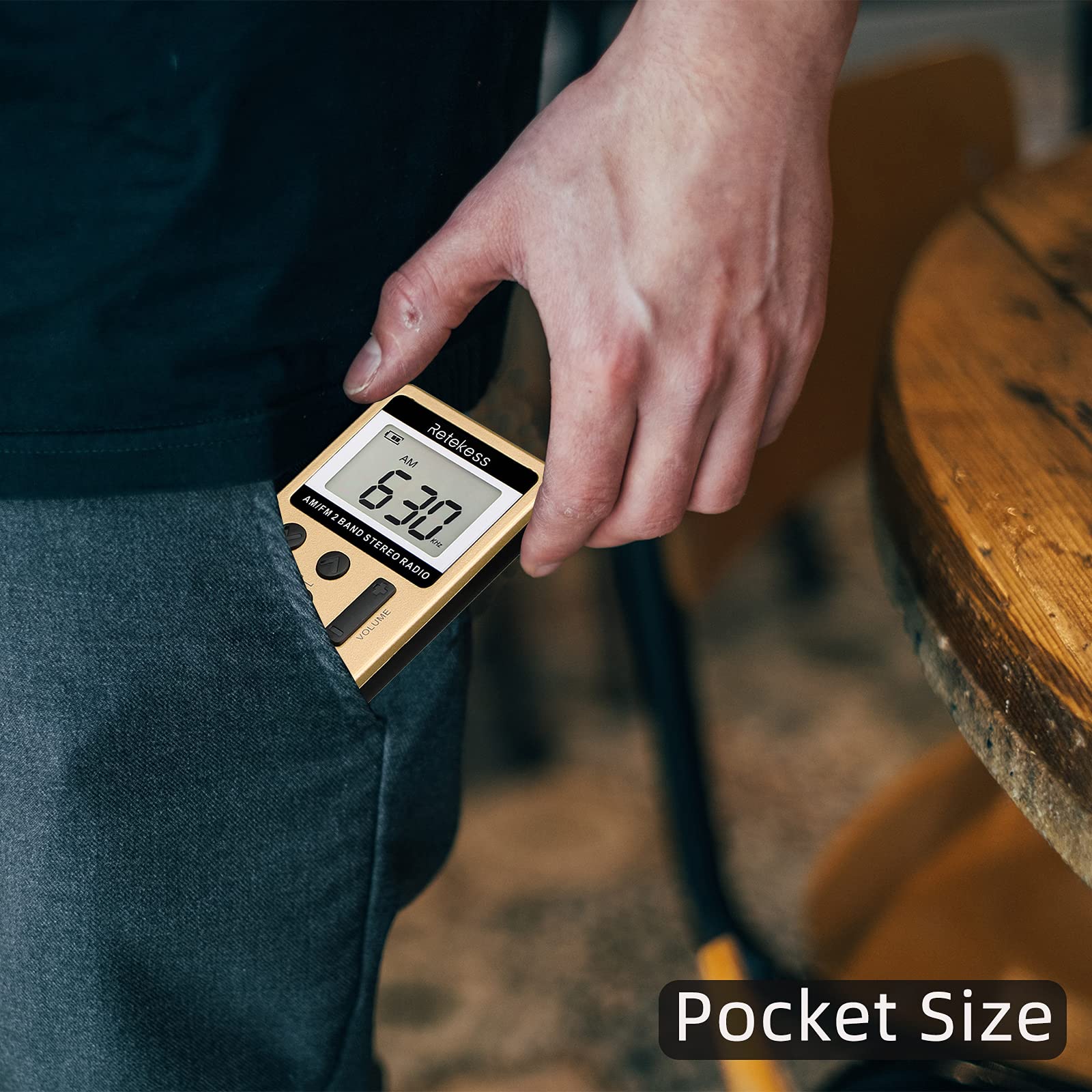 Retekess V112 Am Fm Radio Portable, Mini Radio With Earphone Pocket, Digital Tuning Rechargeable Battery Lcd Display For Walking Jogging(Gold)