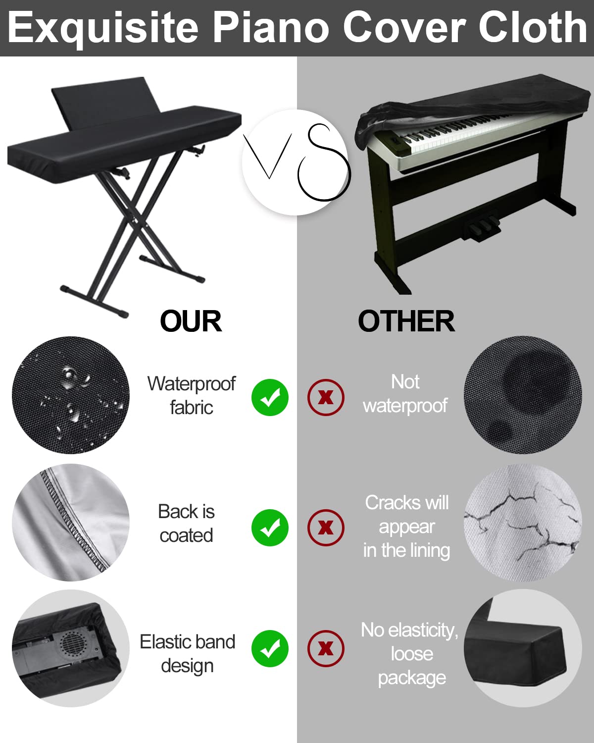 Piano Keyboard Dust Cover, Water Proof Stretchy Electric Piano Keyboard Covers For Digital Electric Pianos, Full Cover Elastic L