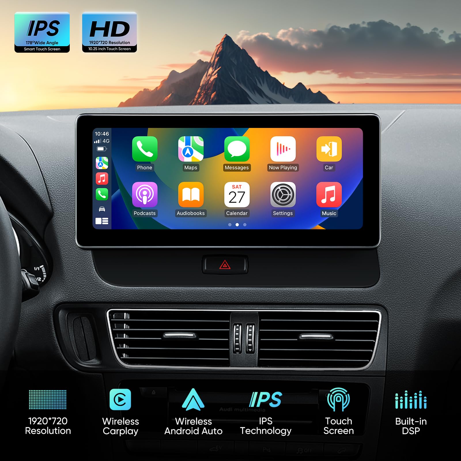 10.25 Inch Car Stereo Touchscreen For Audi Q5 2009 2017 With Audi Multimedia System, Android Auto Wireless Carplay Bluetooth Upg