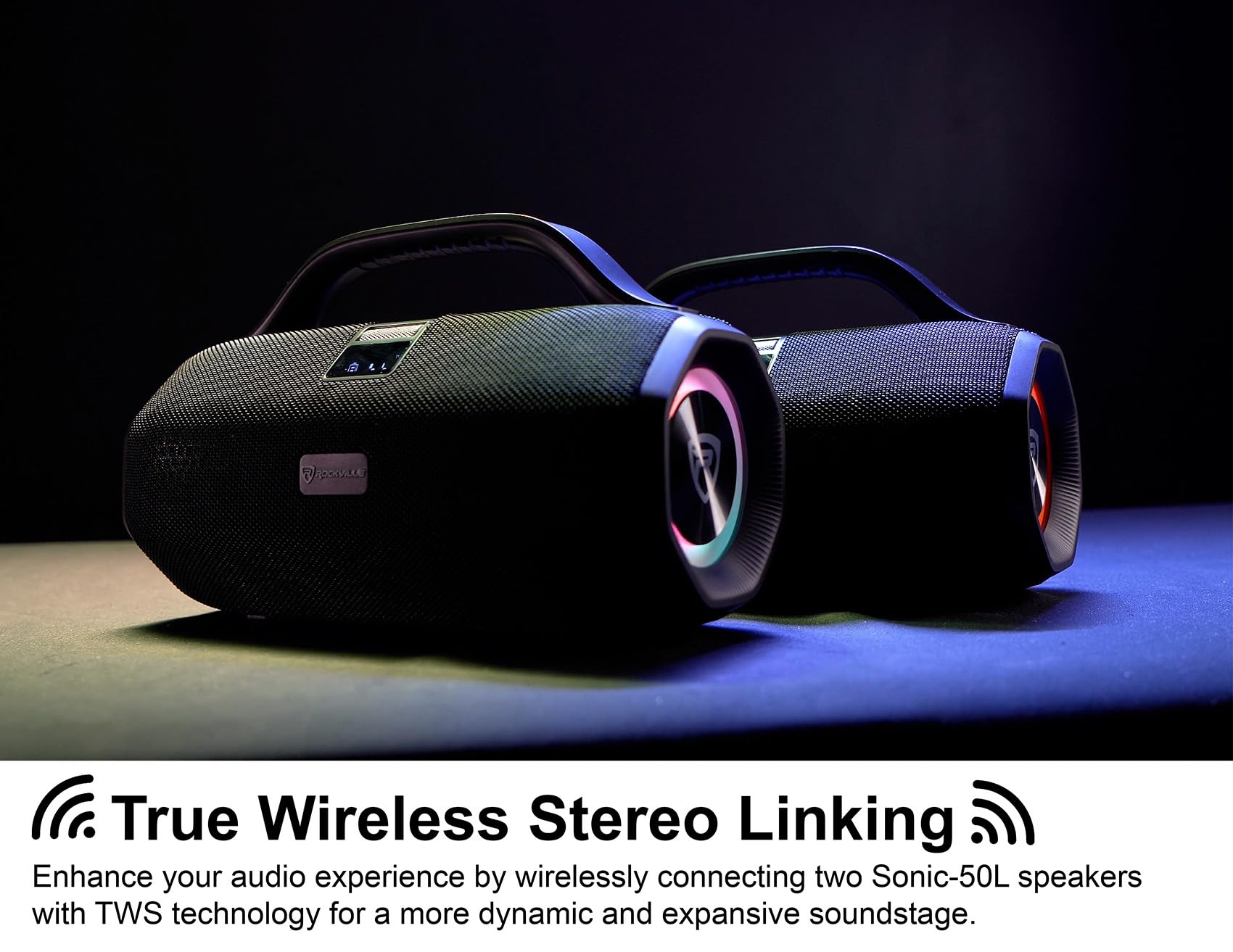 Rockville Sonic-50L Large Portable Bluetooth Party Speaker, Big Bass/Led/Mic In