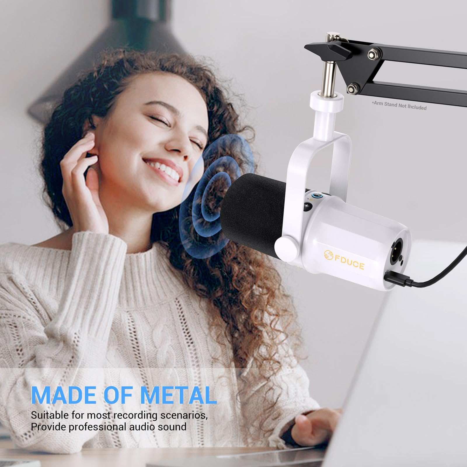 Fduce Sl40 Dynamic Microphone For Podcasting, Gaming, Live Streaming & Recording, Built In Headphone Output, Led Mute Button, Al