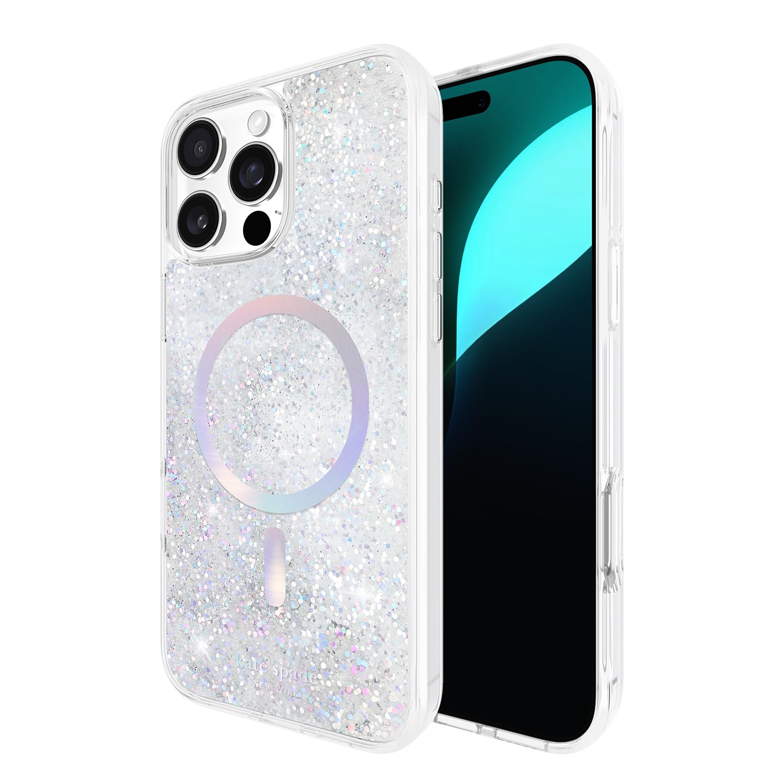 Kate Spade New York Iphone 16 Pro Max Case   Compatible With Magsafe   Designer Phone Case   Liquid Glitter Iridescent