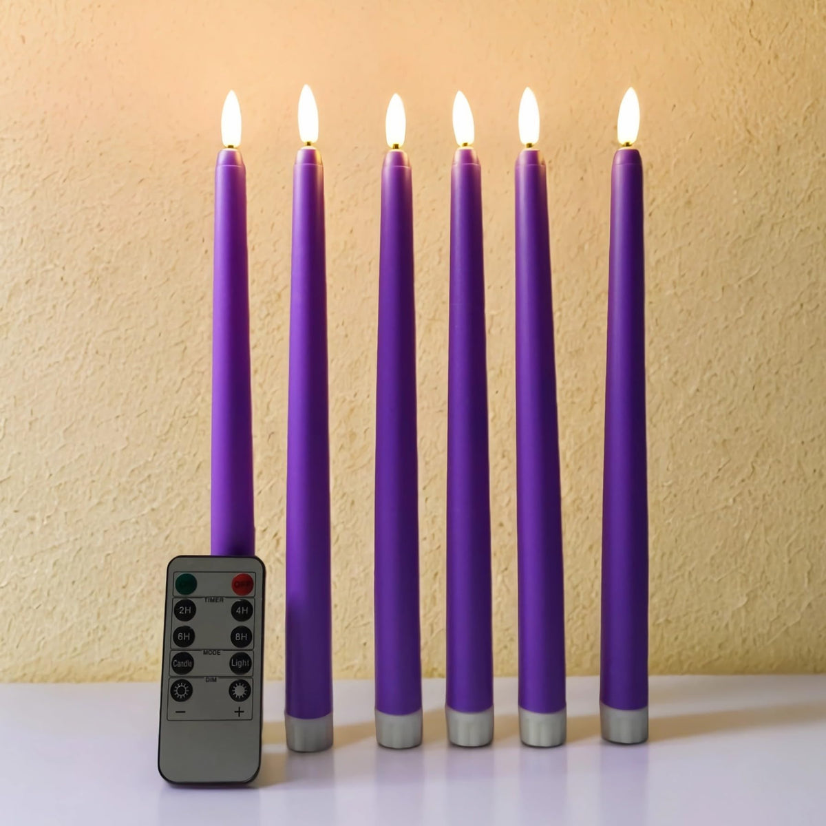 Ni-Jasw Purple Flameless Taper Candles With Remote, Flickering Battery Operated Led Candlesticks Set Of 6