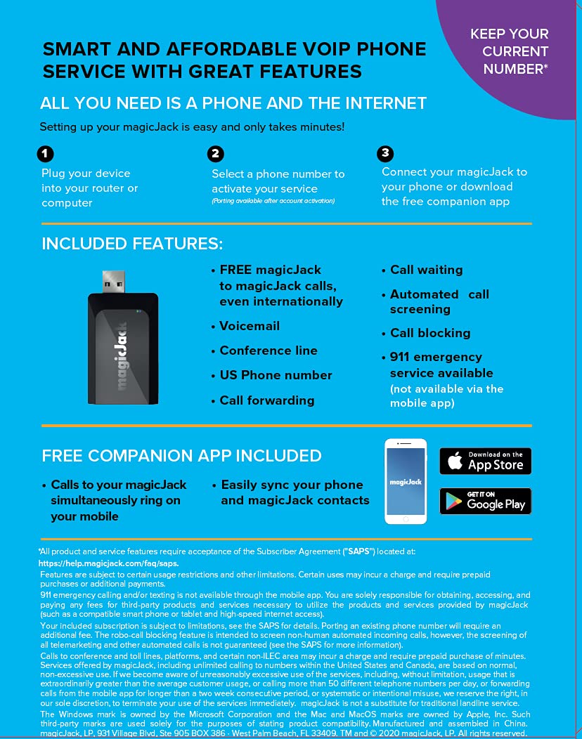 Magicjack, New 2023 Voip Phone Adapter, Portable Home And On The Go Digital Service. Unlimited Calls To Us And Canada. No Monthl