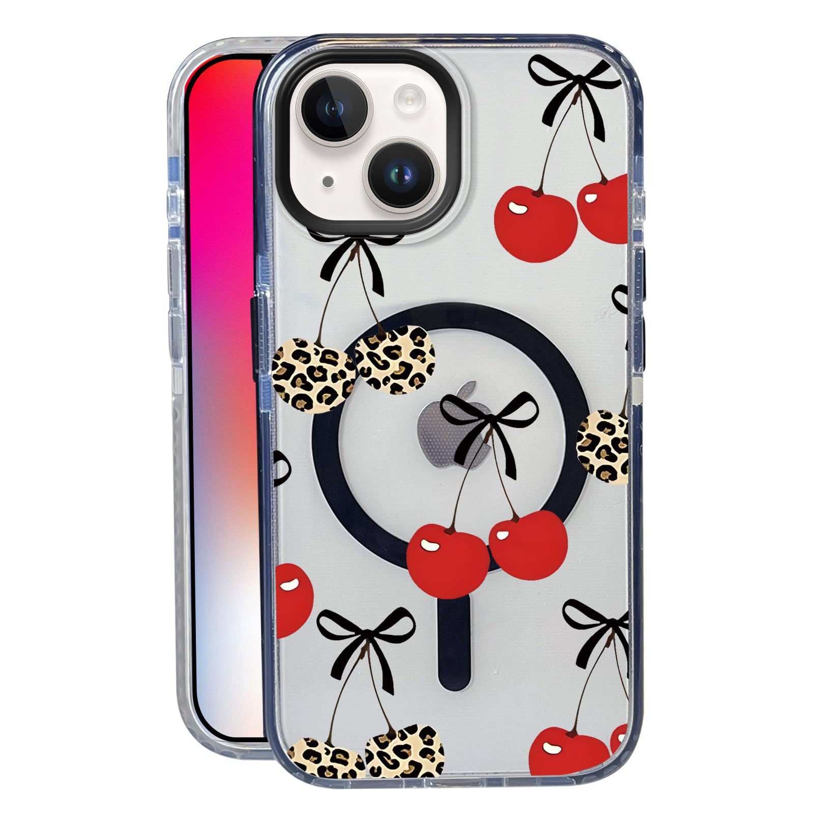Nimeey Leopard Cherry for iPhone 15 Case,MagSafe Compatible,Matte Soft Slim Shockproof Cover,Anti-Fingerprint,Anti-Yellowing,Ant