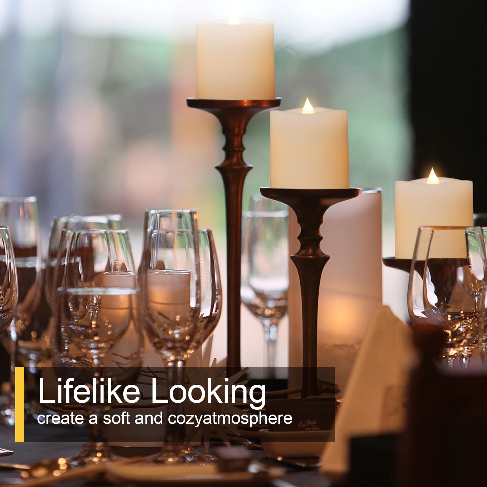 Genwelled Life Plus Flickering Flameless Led Candles Battery Operated Candle 2Aa 600 Hours White 3X3 Inch Set Of 3 Real Wax Pill