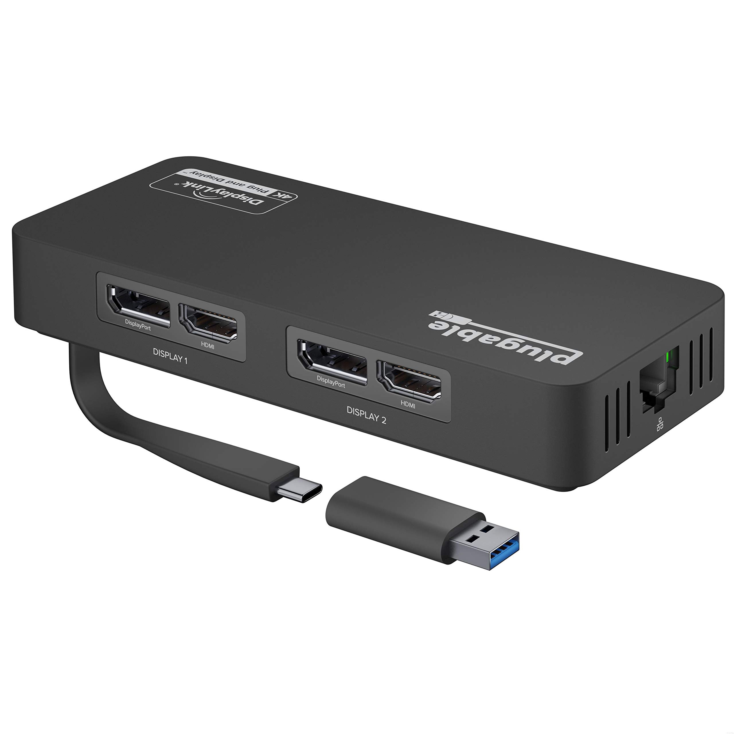 Plugable 4K Displayport And Hdmi Dual Monitor Adapter For Usb 3.0 And Usb C, Compatible With Windows And Chromeos