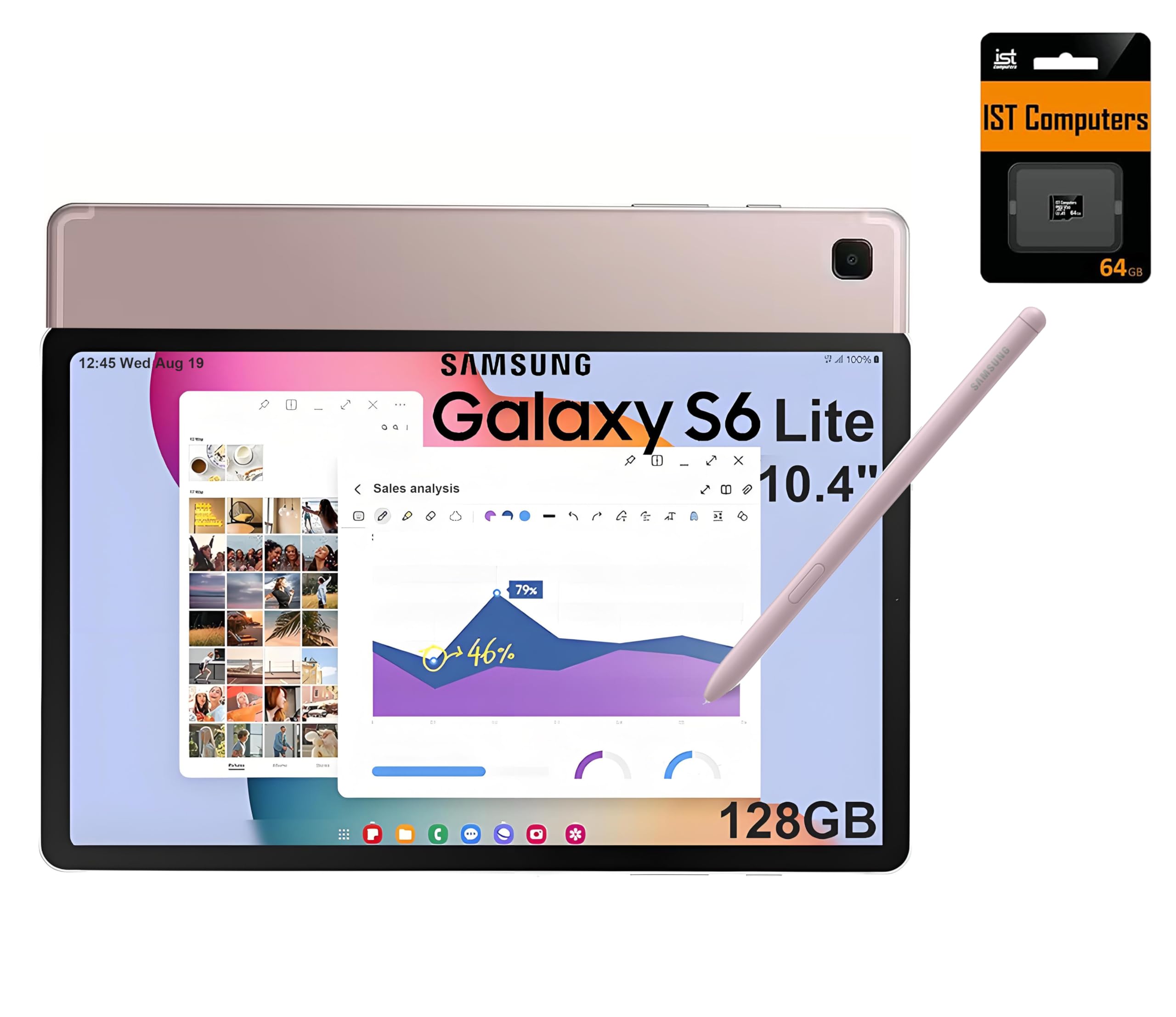 SAMSUNG Galaxy Tab S6 Lite Android Tablet (10.4 2K Touchscreen, 128GB Storage (64GB + 64GB SD Card), S Pen for Note-Taking, Draw