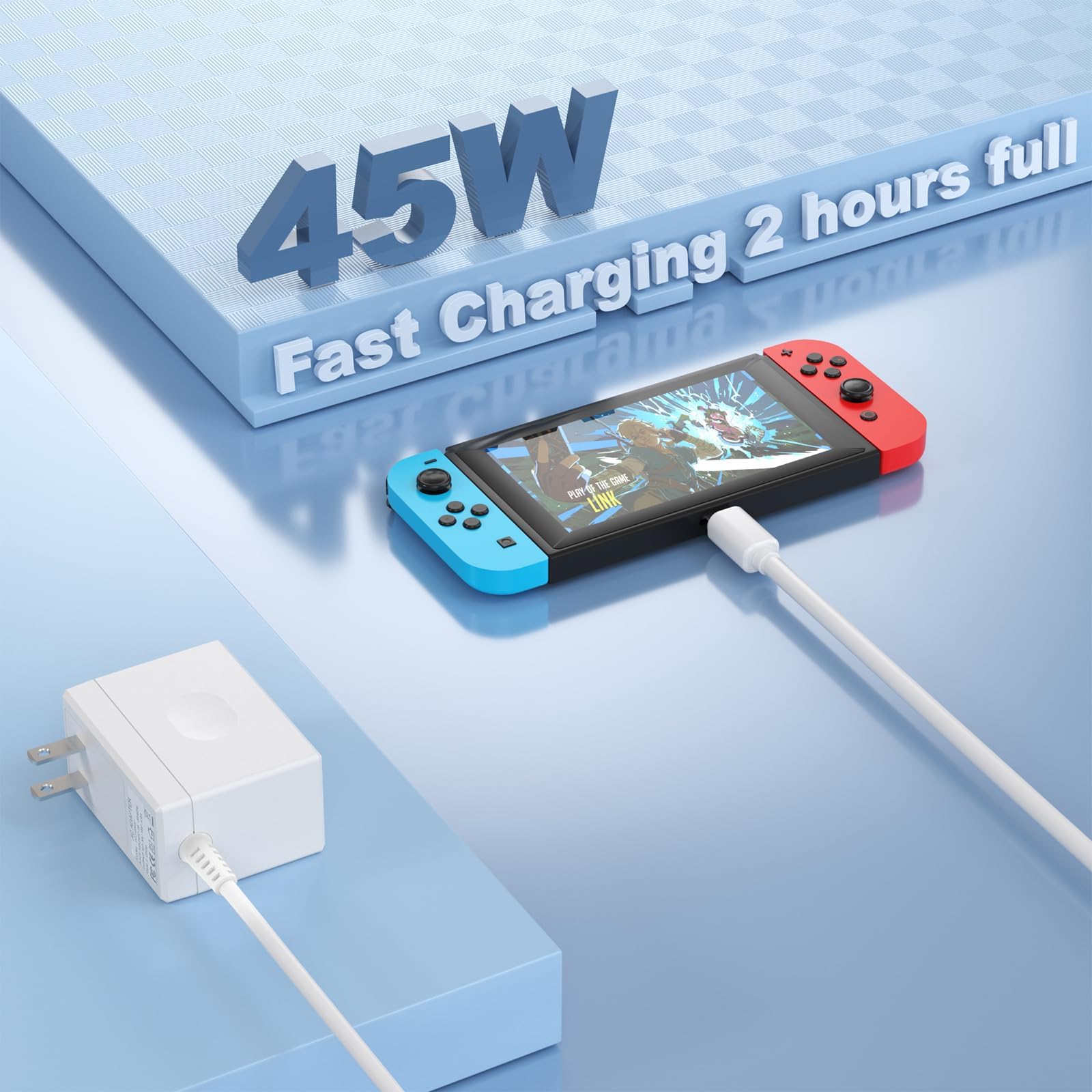 Yccsky 45W Charger For Game Console N-Intendo S-Witch, Ac Adapter For N-Intendo S-Witch - Fast Charger With 10Ft Usb C Cable 15V