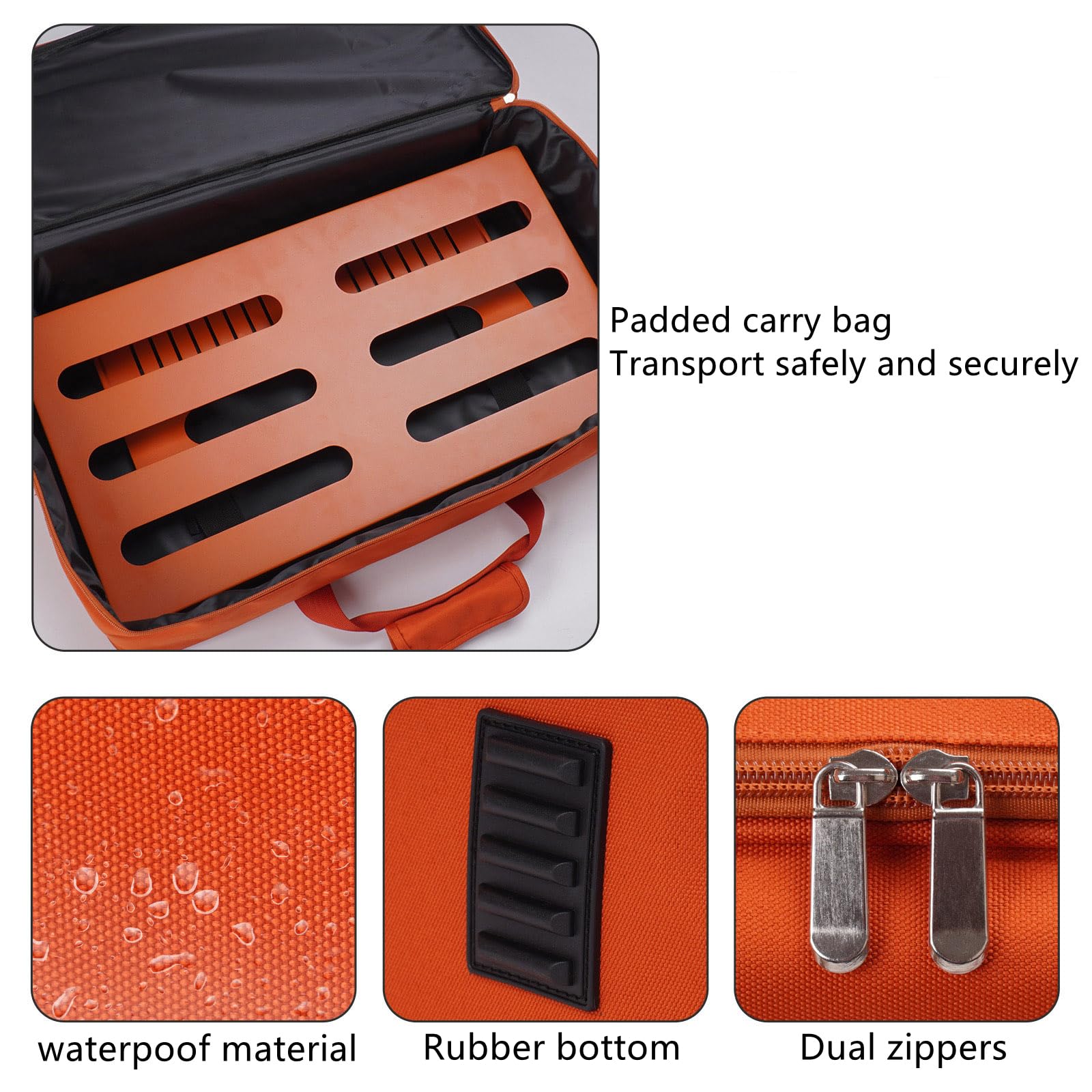 Gokko Large Guitar Pedal Board 22    X 12.6    With Carrying Bag, Built-In Power Supply Mounting Plate (Vibrant Orange)