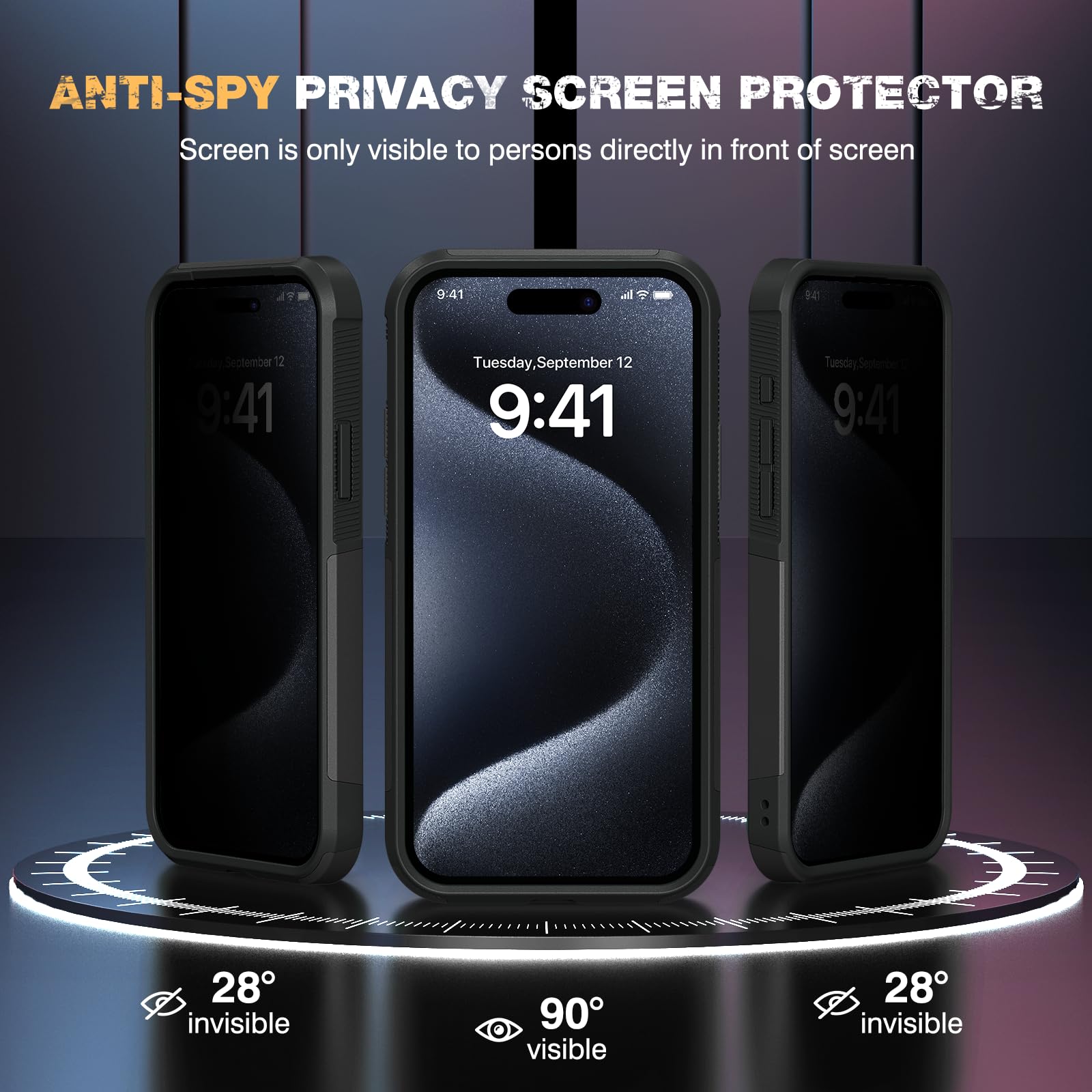 Diaclara Designed For Iphone 15 Pro Case, [With Privacy Screen Protector] [Anti Spy] [Military Grade Drop Protection] Heavy Duty