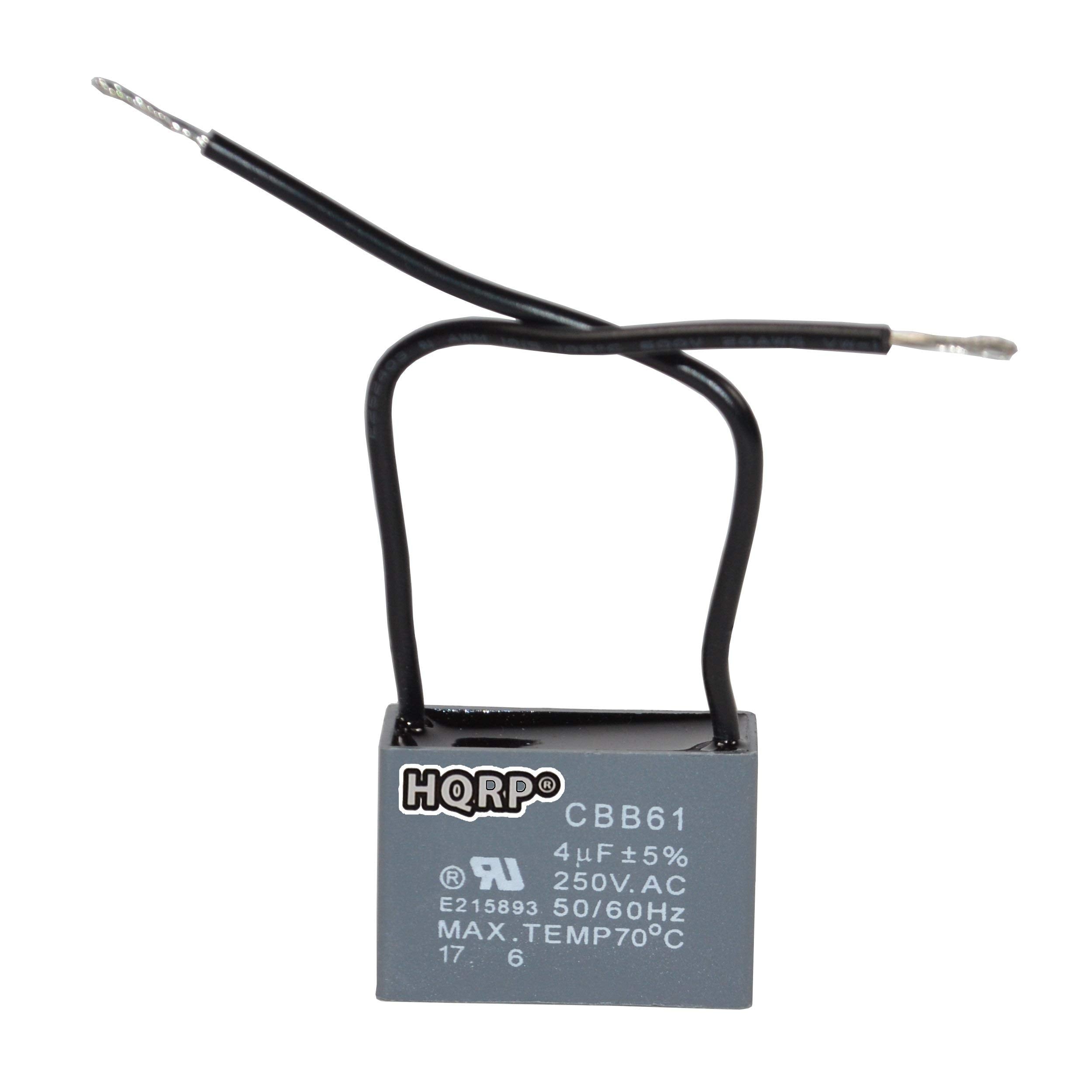 Hqrp 2 Pack Ceiling Fan Capacitor Cbb61 4Uf 2 Wire Ul Listed