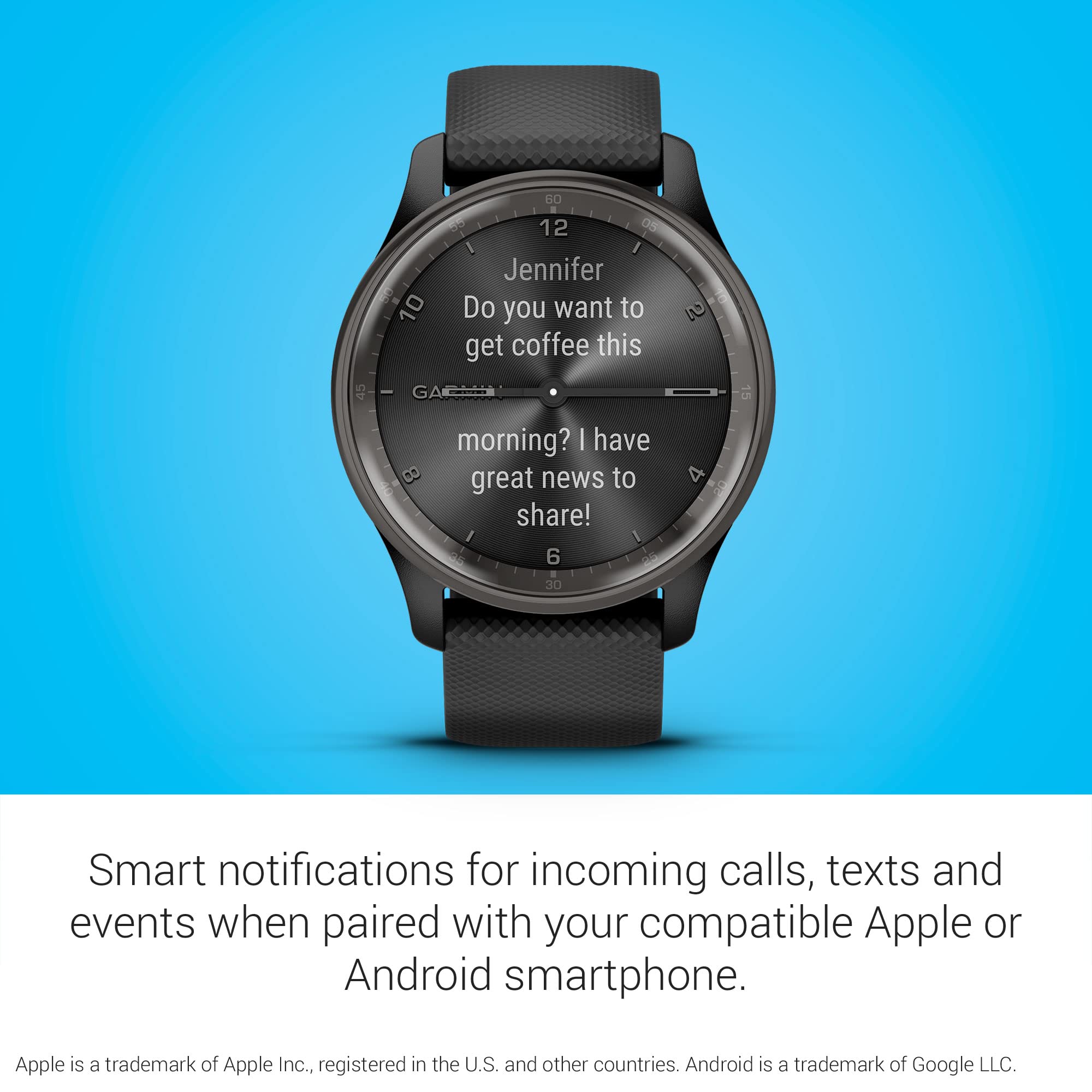 Garmin V   Vomove Trend, Stylish Hybrid Smartwatch, Long Lasting Battery Life, Dynamic Watch Hands And Touchscreen Display, Blac