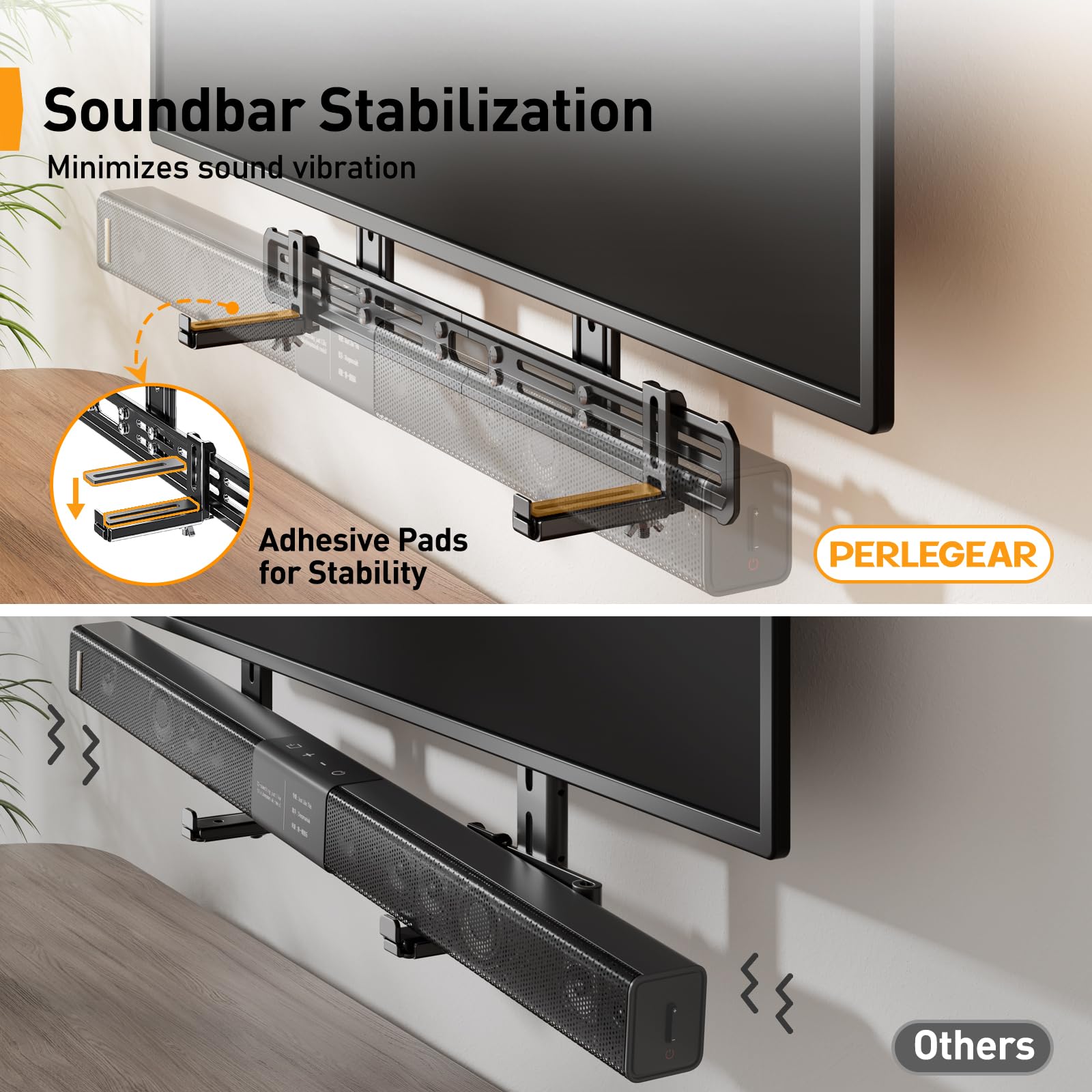 Perlegear Soundbar Mount, Sound Bar Mount With Holes/Without Holes, Sound Bar Mounts Under Tv Up To 13.2 Lbs, Non-Slip Base Hold