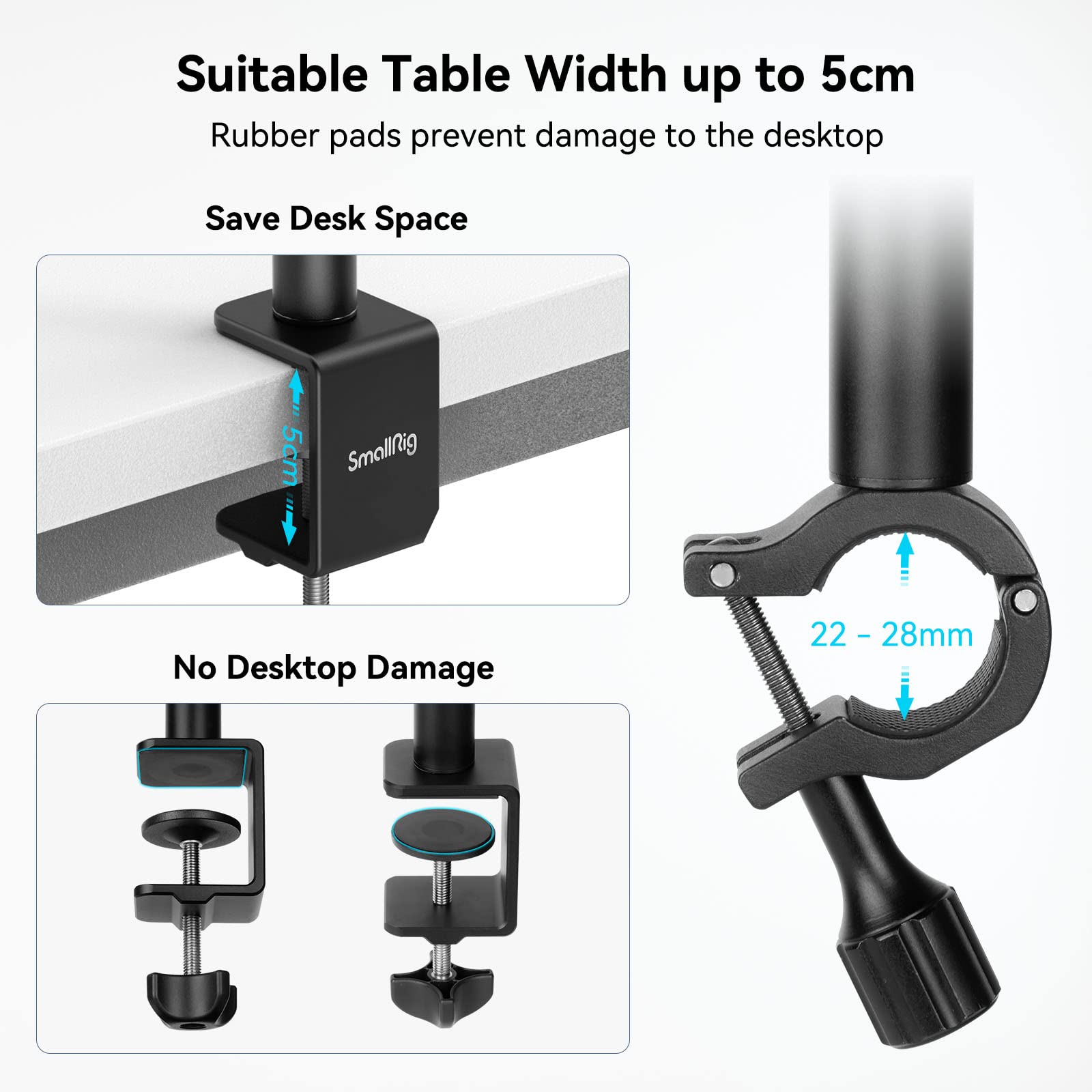 Smallrig Camera Desk Mount Table Stand With Magic Arm And 1/4'' Ball Head, 13'' 35.4'' Adjustable Light Stand, Tabletop C Clamp