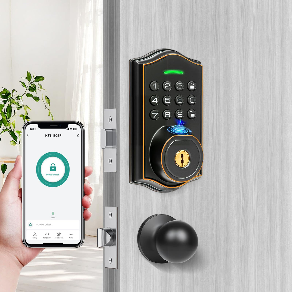 Fingerprint Smart Locks For Front Door With Handle Set,Smart Locks For Front Door,Keyless Entry Keypad Deadbolt, App Control,Wit