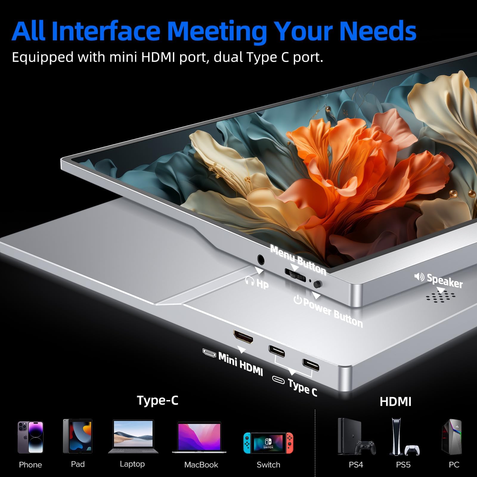 Uperfect Portable Monitor 4K, 15.6'' Silvery 3840X2160 Uhd Hdr Usb C Monitor, 100% Adobergb, 400Cd/?Brightness, Ips Freesync Spe