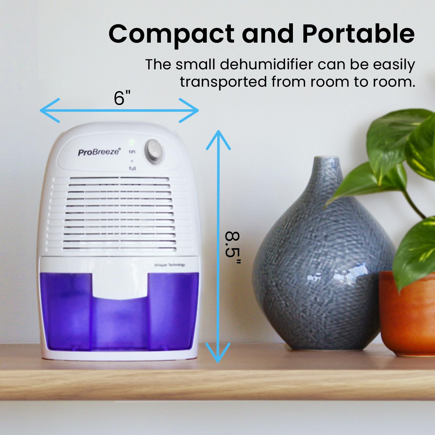 Pro Breeze 16oz Electric Mini Dehumidifier - Compact, Energy Efficient, No Noise for Home, Kitchen, Bathroom, RV, Office, White