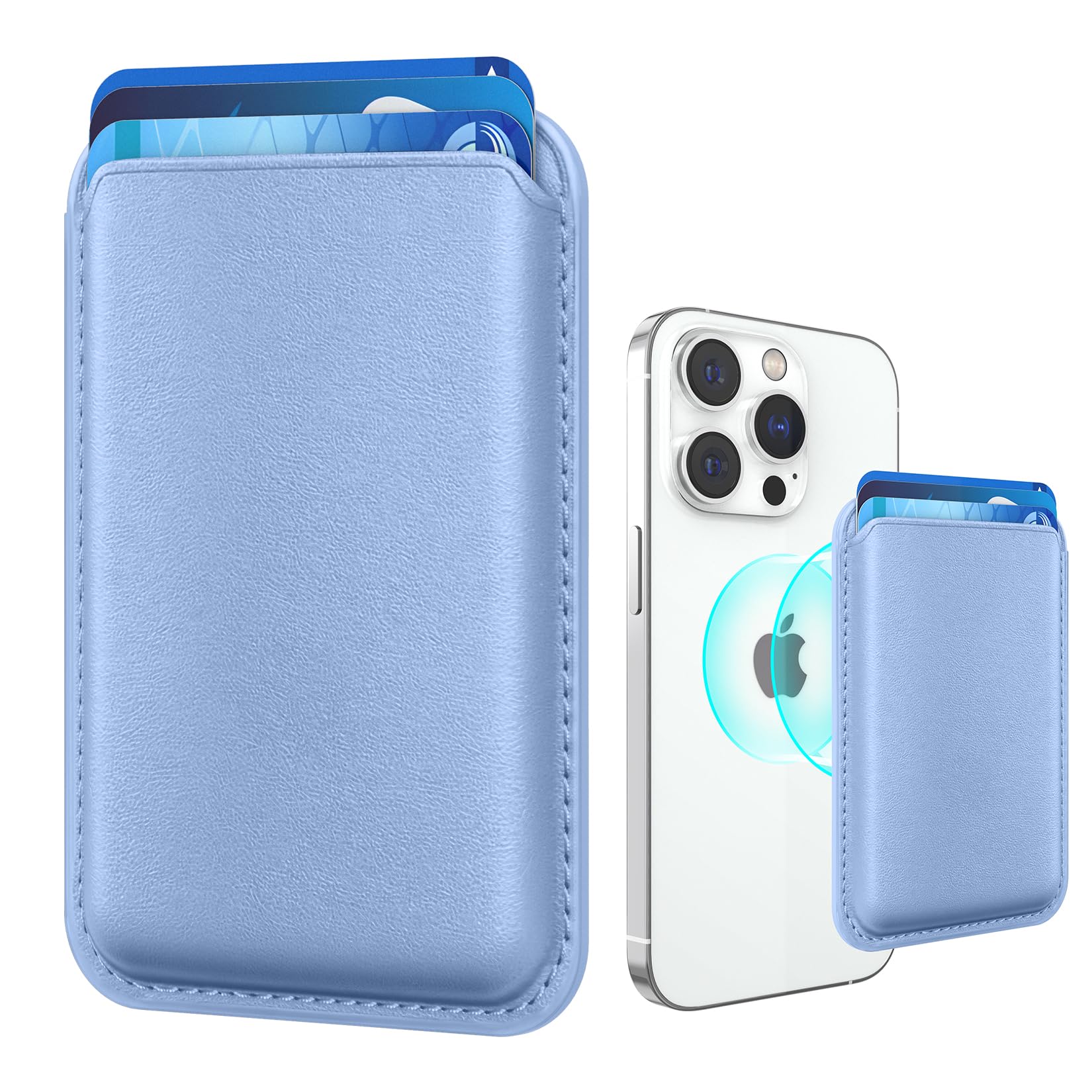 Amzone Magnetic Wallet Cell Phone Card Holder For Phone Case With Mag Safe, Stronger Magnetic Rfid Leather Phone Wallet Stick On