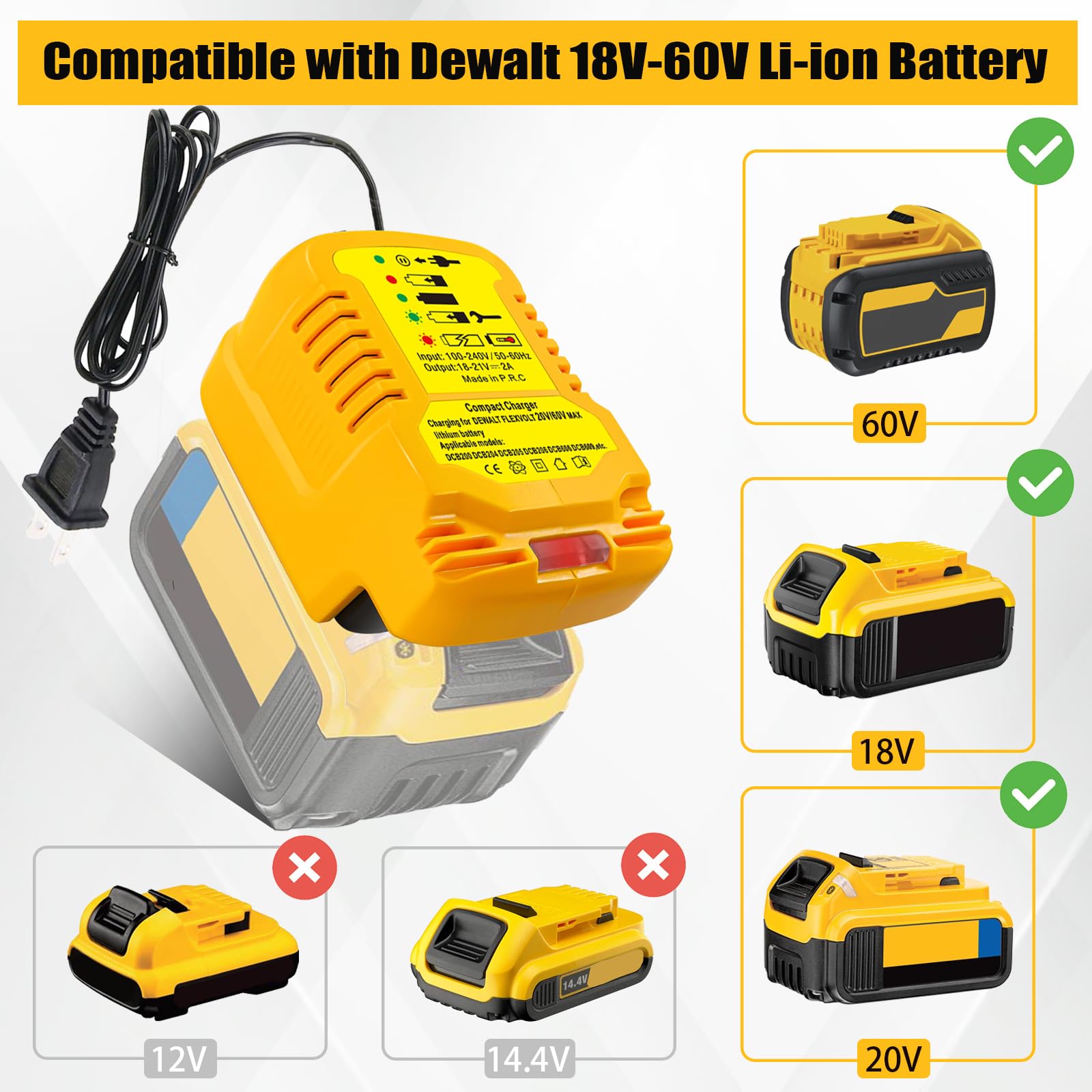 Asunt Portable Mini Charger For Dewalt 20V Lithium Ion Battery Dcb206 Dcb230 Dcb240 Dcb612 Dcb609 Dcb606 Compact Charger Compati