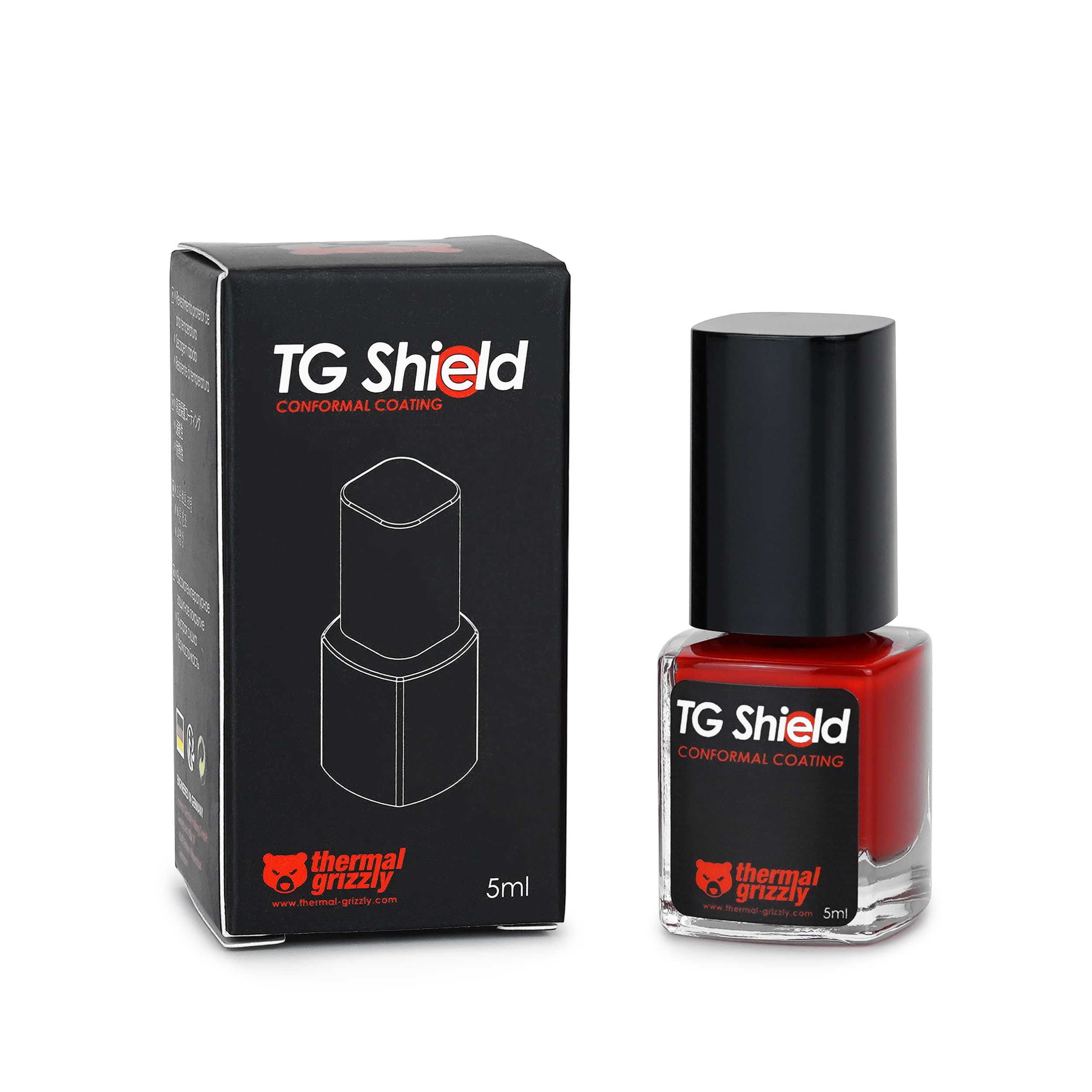 Thermal Grizzly TG Shield - 5ml Red Conformal Coating for CPU/GPU/PS4/PS5/Xbox - Protects Against Liquid Thermal Paste and Short Circuits
