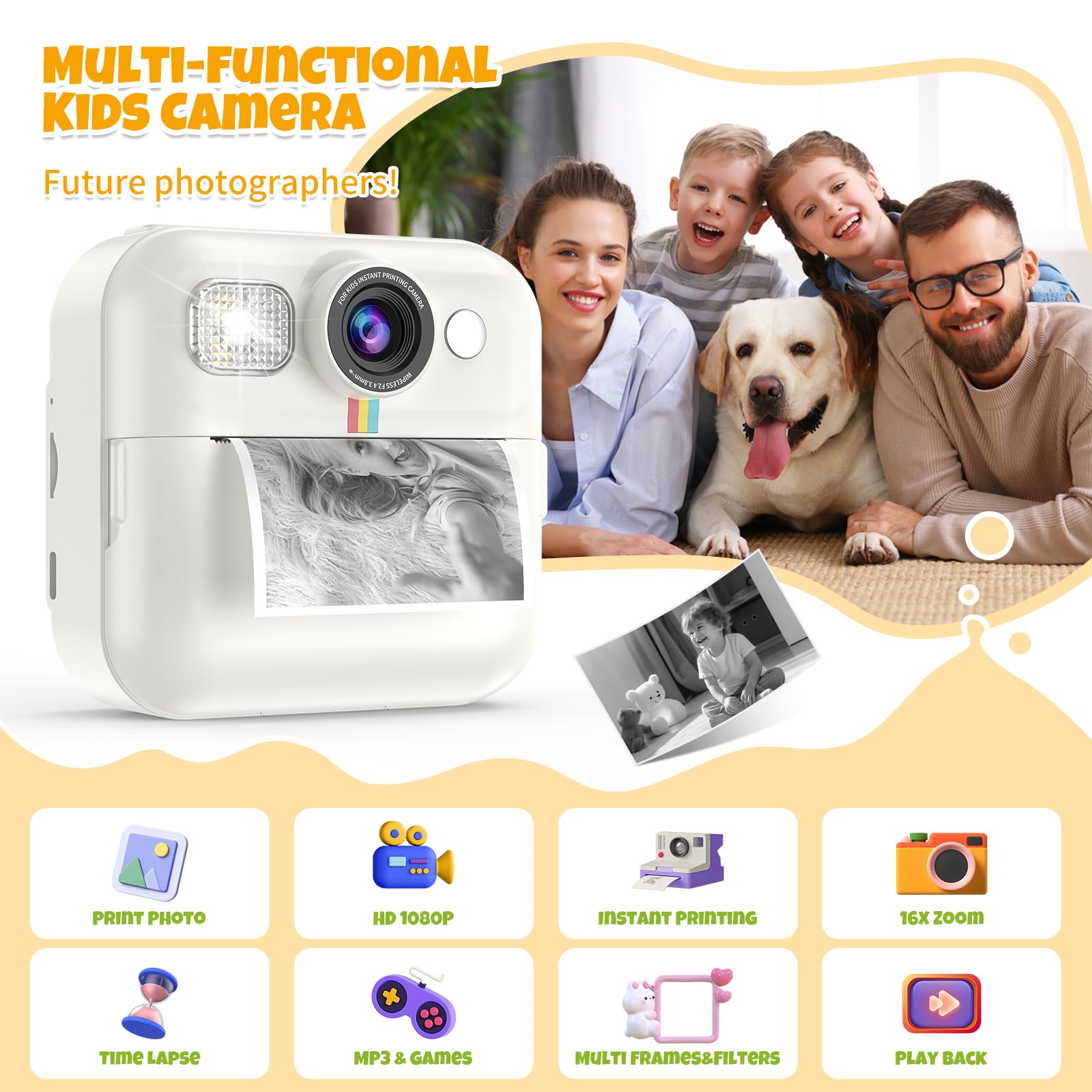 Kids Camera Instant Print Birthday Gifts For Girls Age 3 8, Toddler Camera Travel Selfie Video Camera Toys Instant Printing Came