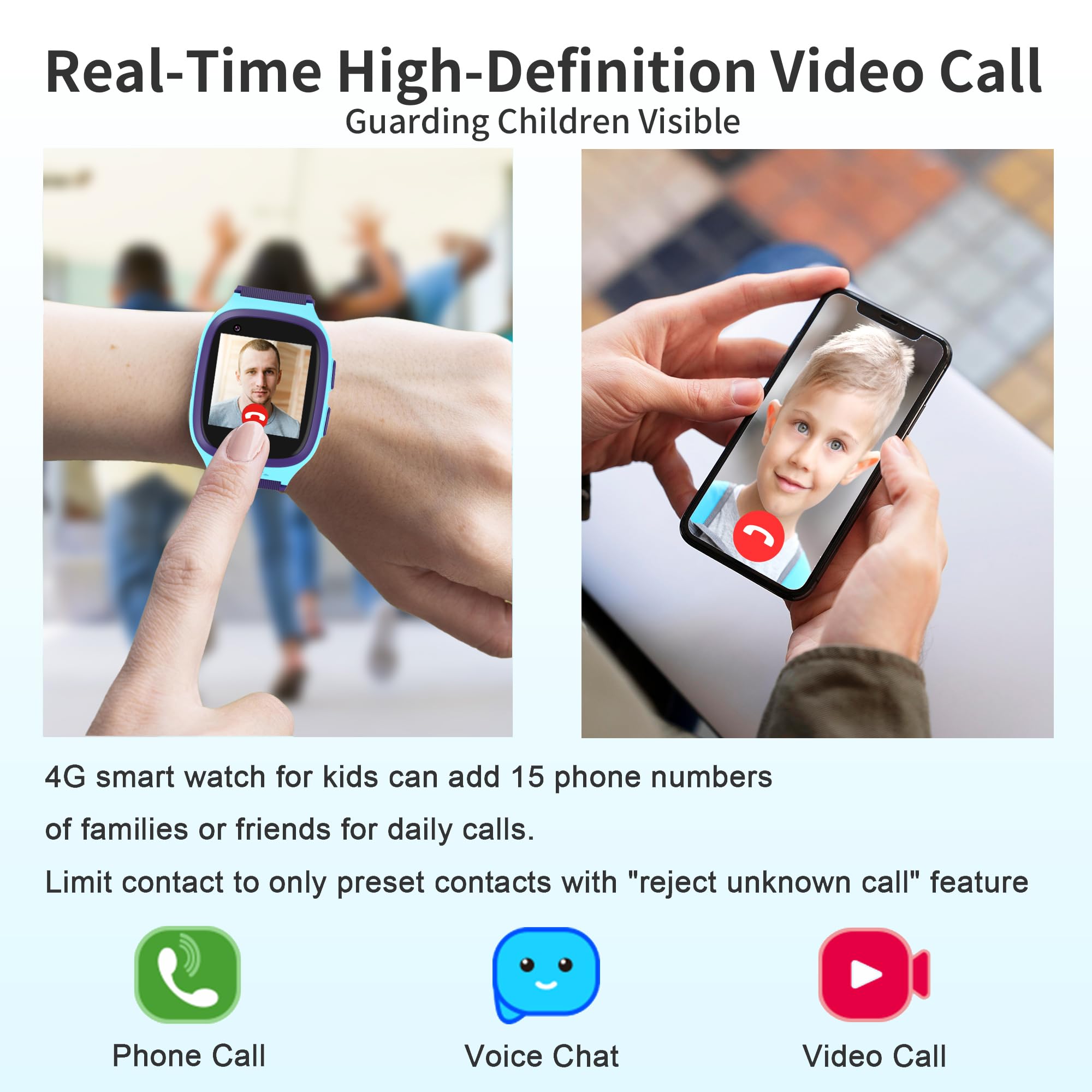 Kids Smart Watch Boys With Gps Tracker & Video Calling 4G Kids Cell Phone Watch Age 5-12,Waterproof One-Key Sos Call Voice Chat