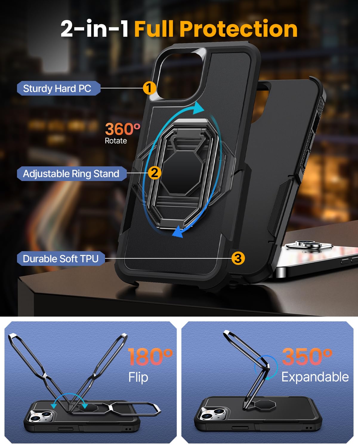 Shields Up For Iphone 13 Case With Stand (Two-Way Stand), 14 Phone Case With Double Ring Holder, Heavy Duty Shockproof Cover For
