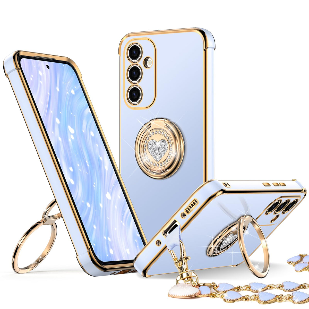 Xyz For Galaxy A54 5G Case With Stand, Samsung A54 5G Case With Double Ring, Women Girls Bling Luxury Protective Phone Case Hear