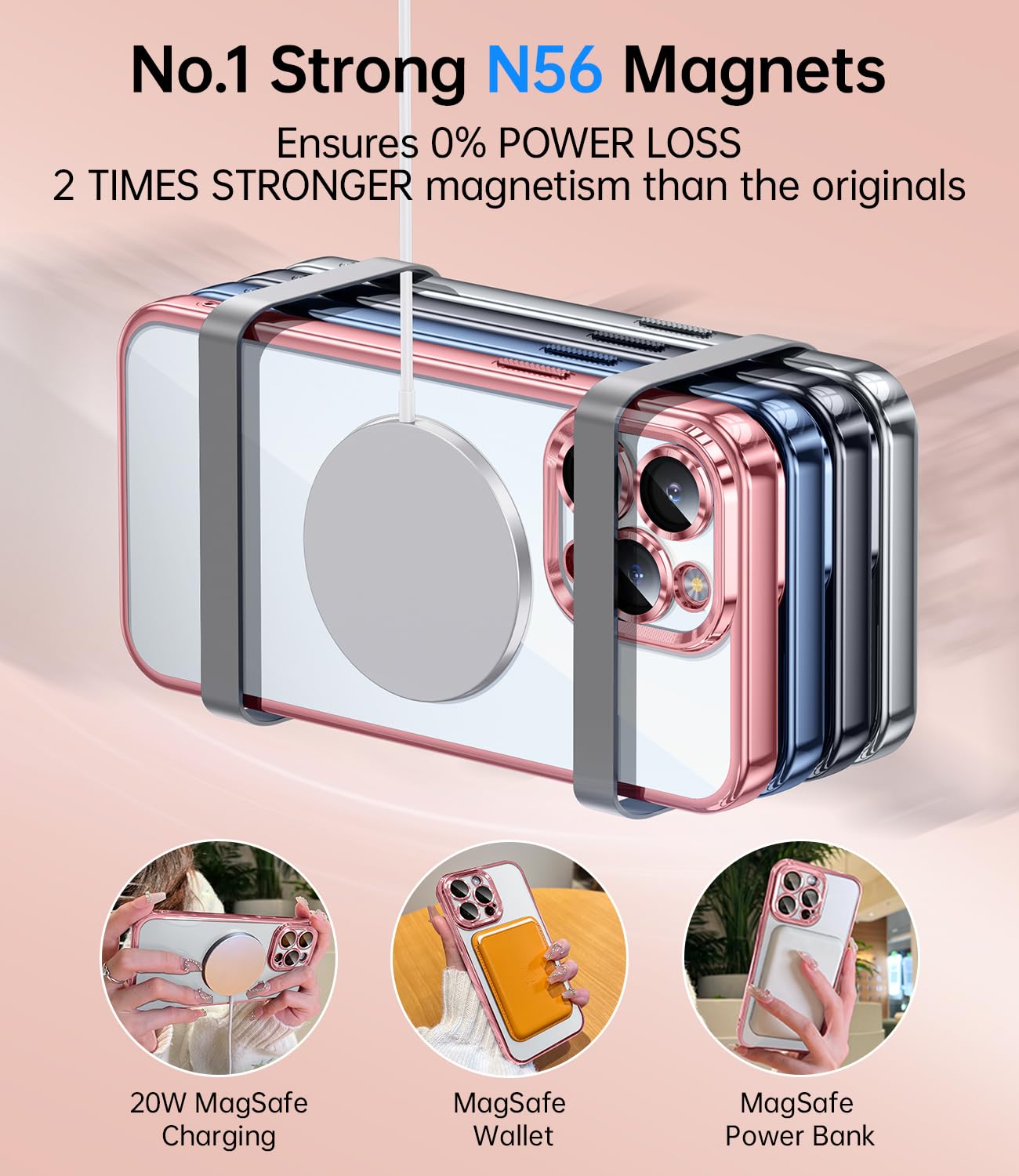 Jueshituo Magnetic Color For Iphone 15 Pro Max Case With Full Camera Protection [No.1 Strong N56 Magnets] [Military Grade Drop P