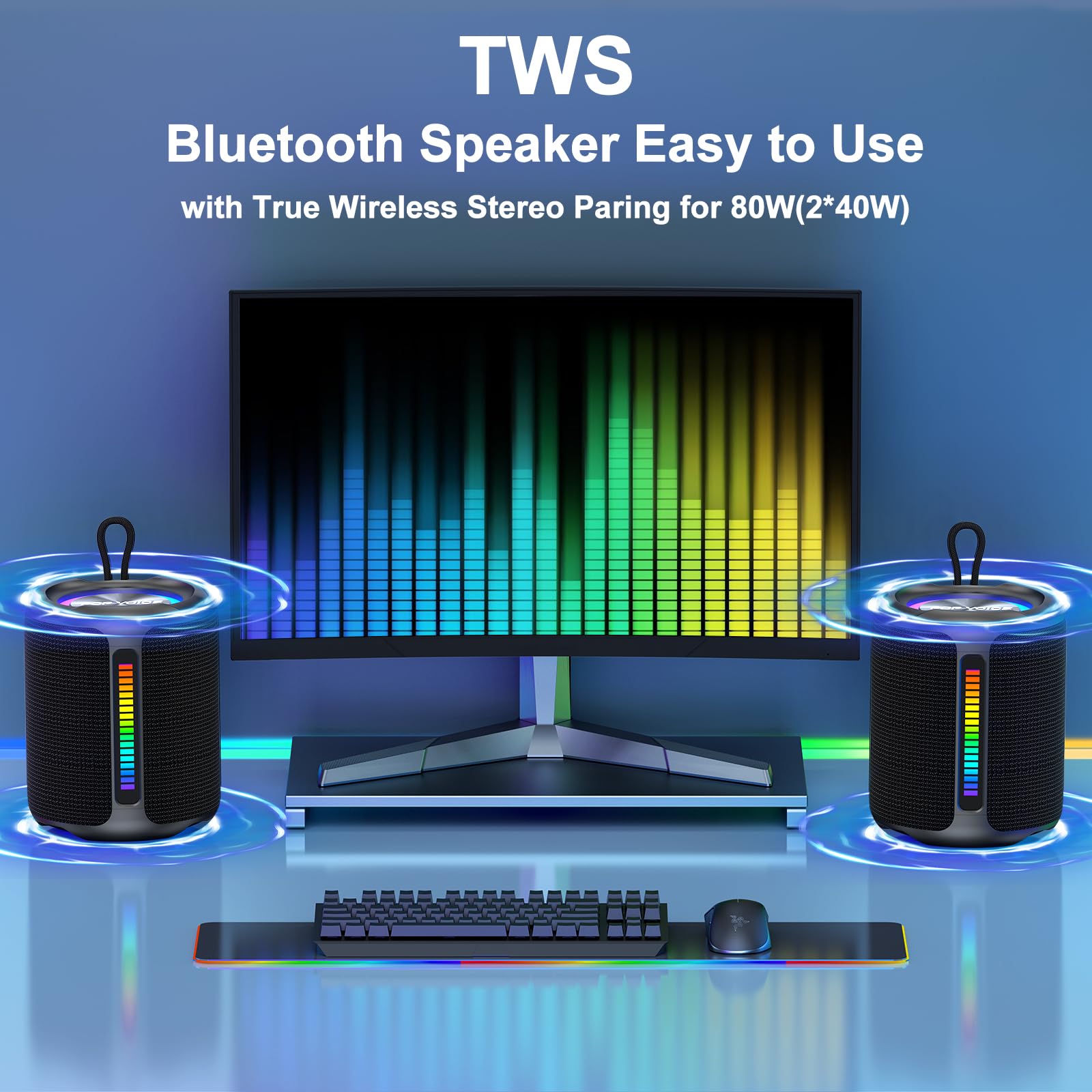 Portable Bluetooth Speakers Wireless, 50W Peak Stereo Sound, Ipx7 Waterproof Shower Speaker With Deep Bass, Rgb Light, Preset Eq