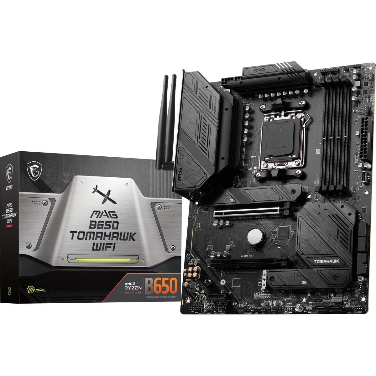 MSI MAG B650 Tomahawk WiFi Gaming Motherboard (AMD Ryzen 9000/8000/7000 Series Processors, AM5, DDR5, PCIe 4.0, M.2, SATA 6Gb/s,