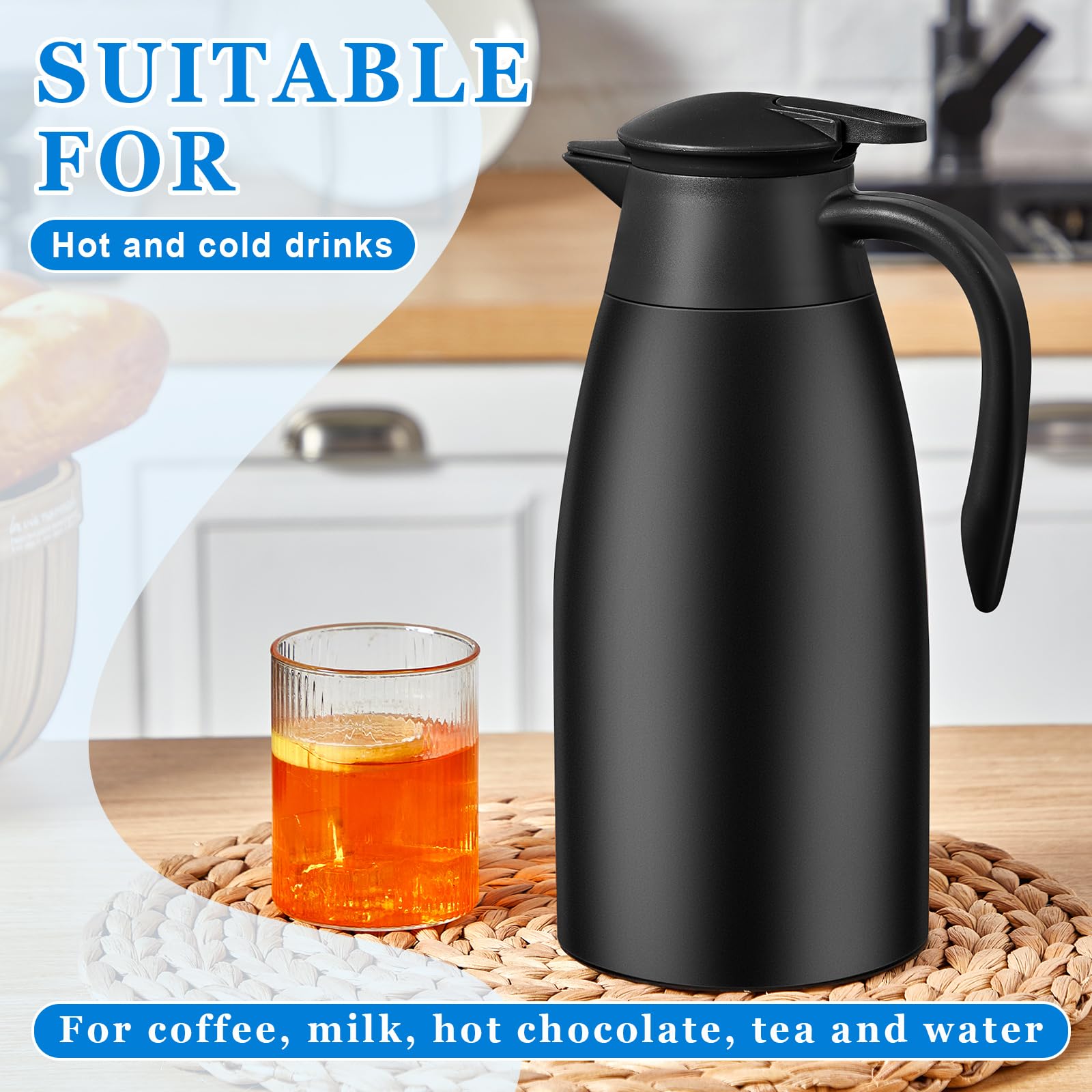 Uiifan 2 Pcs 68Oz Thermal Coffee Carafe Insulated Stainless Steel Thermal Coffee Carafe Double Walled Vacuum Flask Coffee Carafe