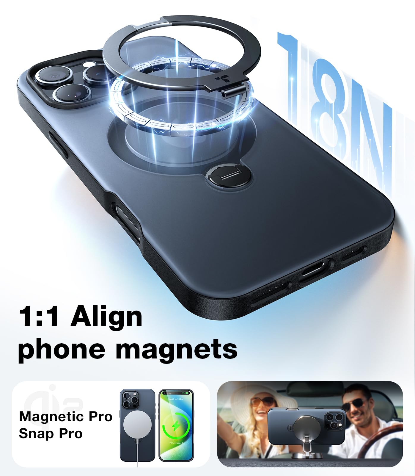 Torras 360 Spin Magnetic Stand Case For Iphone 16 Plus Case, Fit For Magsafe, 12Ft Military Grade Protective Case For 16 Plus Ph