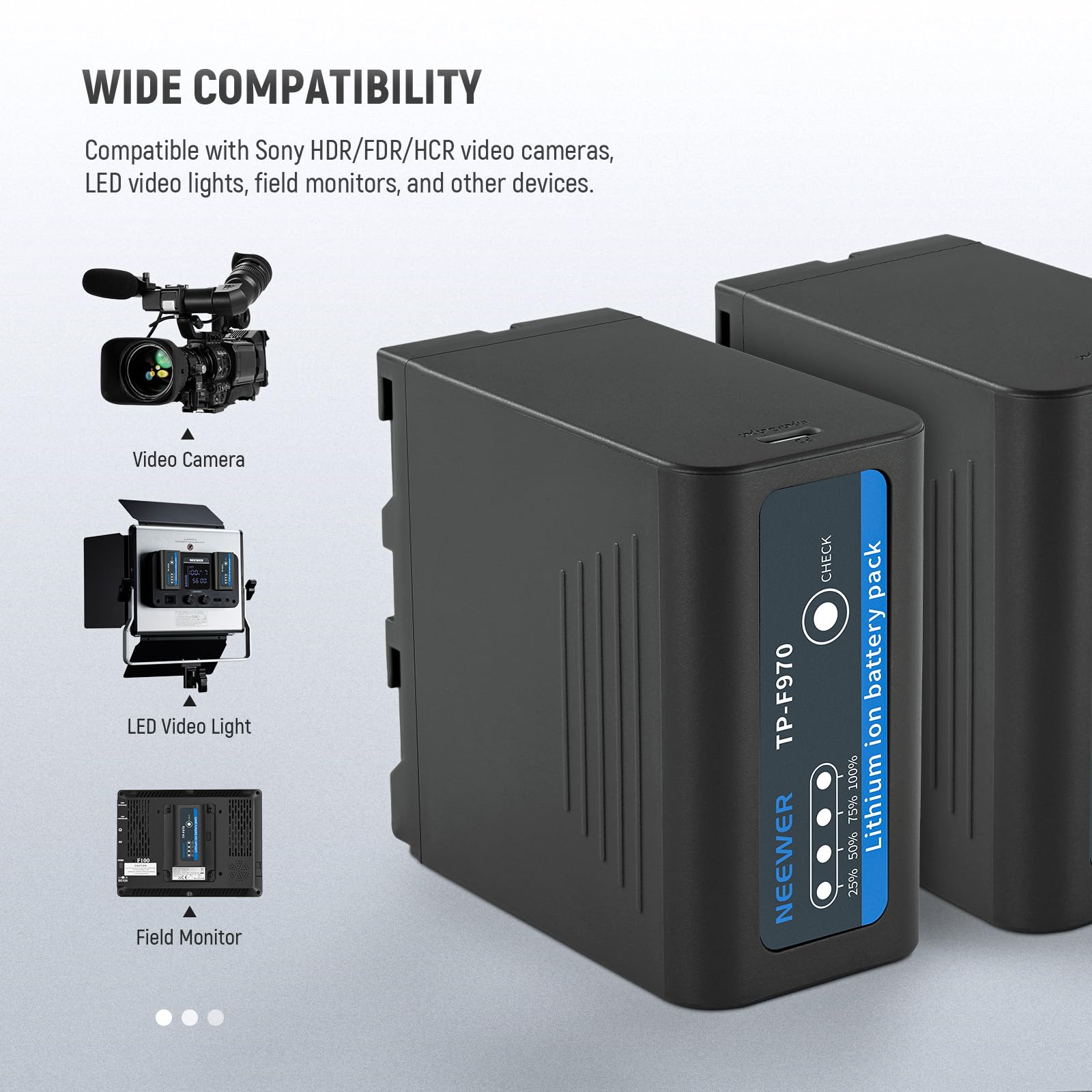 Neewer 2Pcs Np F970 Replacement Batteries 7800Mah, Rechargeable Np F Battery Compatible With Sony Np F550 750 950 970, 20W Type