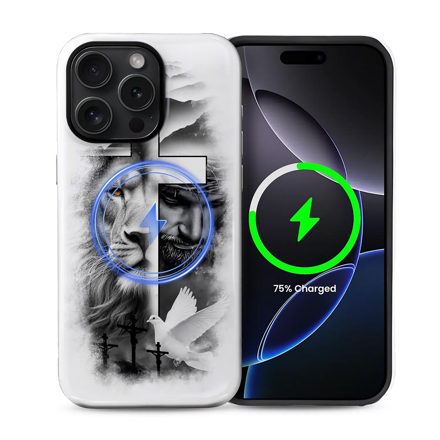 Fkbrcl4U For Iphone 15 Pro Max Case, Hybrid 2-Layer Silicone Protective Glossy Case For Magsafe For Iphone 15 Pro Max Lion Cross