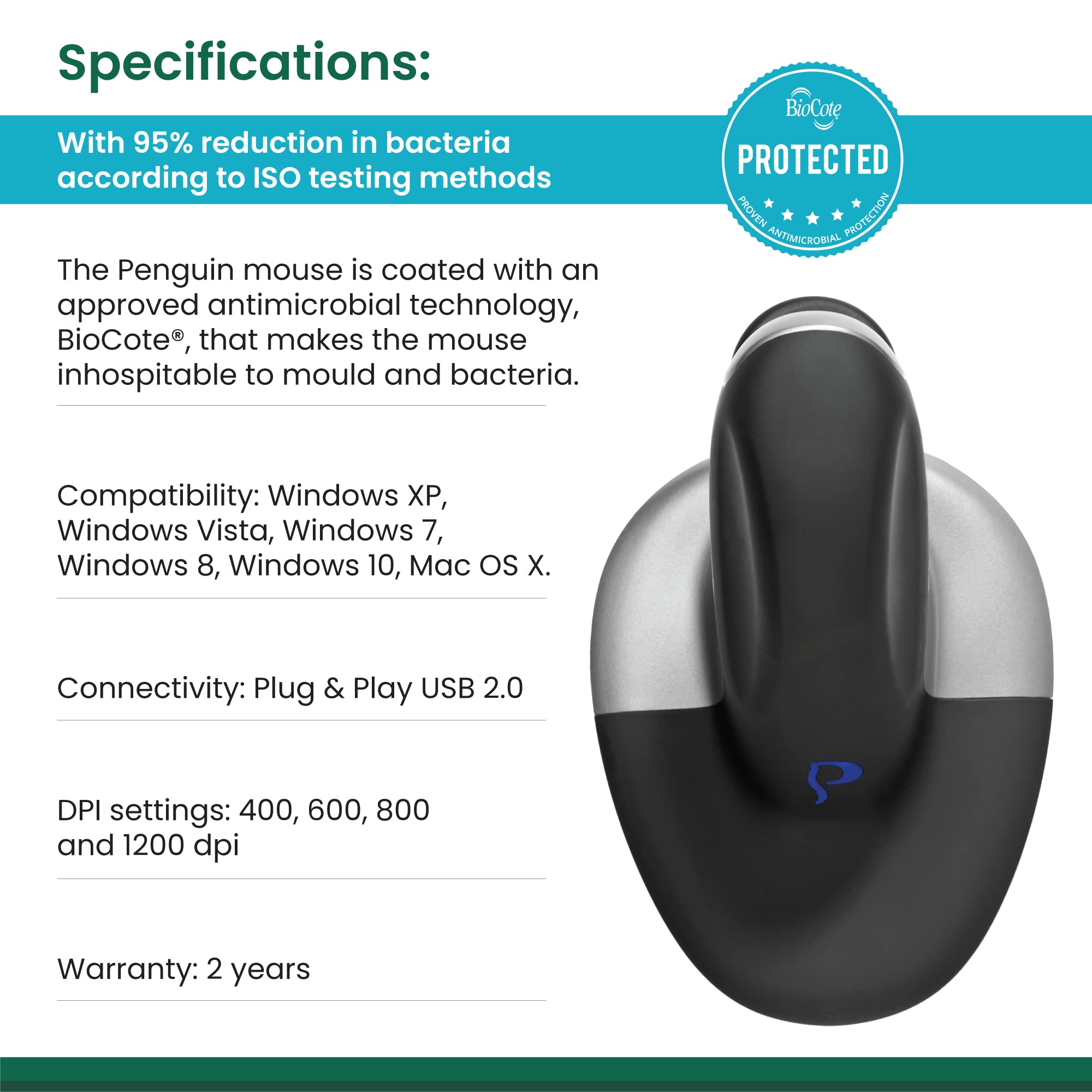 Posturite Wired Penguin Mouse   Large (9820101)