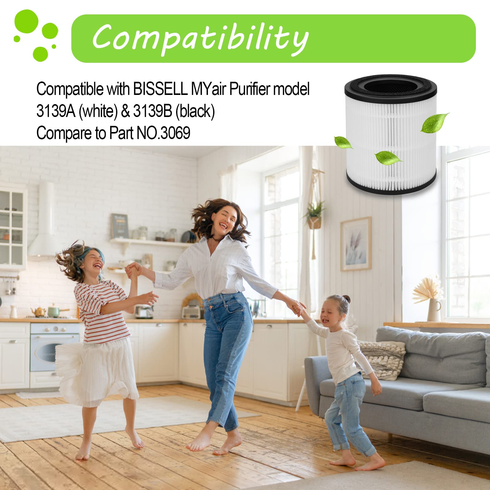 3139A Filter Replacement Compatible With Bissell Myair Pro 3139A, Part Number 3069 (3 In 1 Replacement Filters), Not For 2780A 2